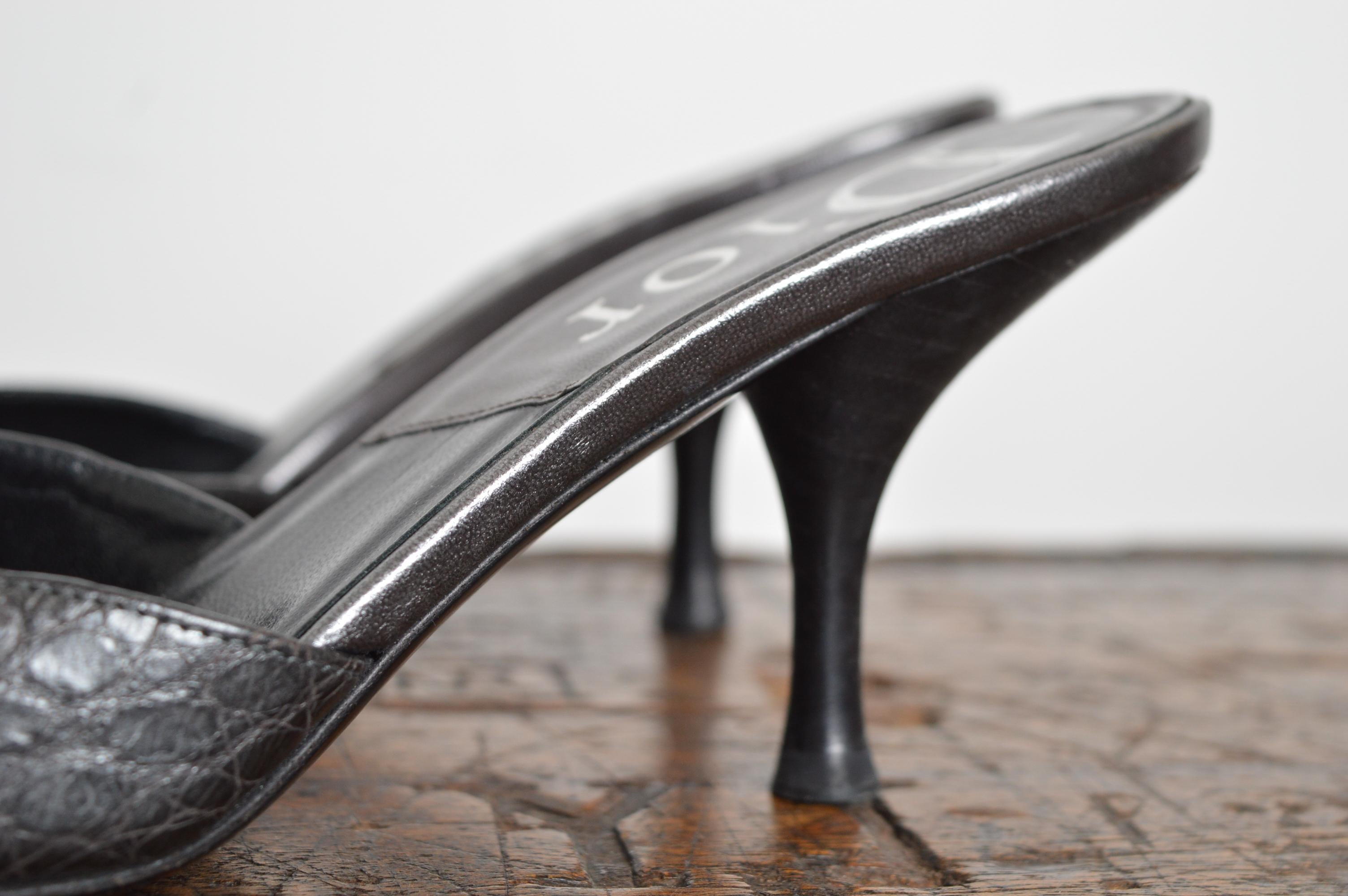 Christian Dior by Galliano Gun Metal Grey Silver pointed Crocodile Kitten Talons en vente 5
