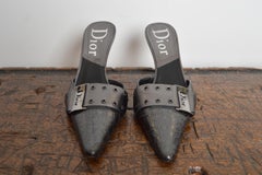 Christian Dior by Galliano Gun Metal Grey Silver pointed Crocodile Kitten Heels