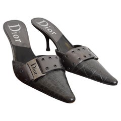 Christian Dior by Galliano Gun Metal Grey Silver pointed Crocodile Kitten Heels