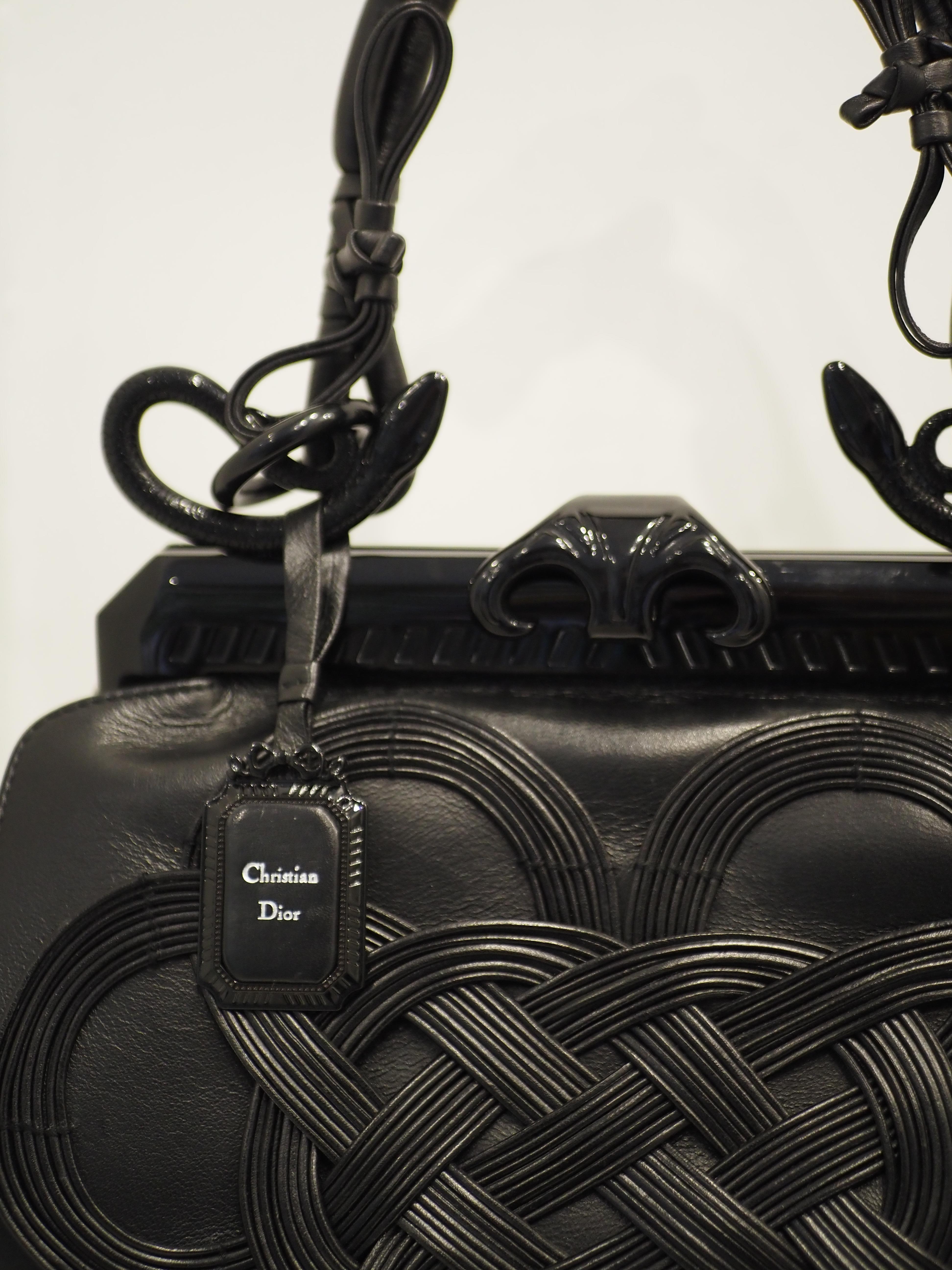 Christian Dior by Galliano Lim Ed Samourai black leather handle bag NWOT In New Condition In Capri, IT