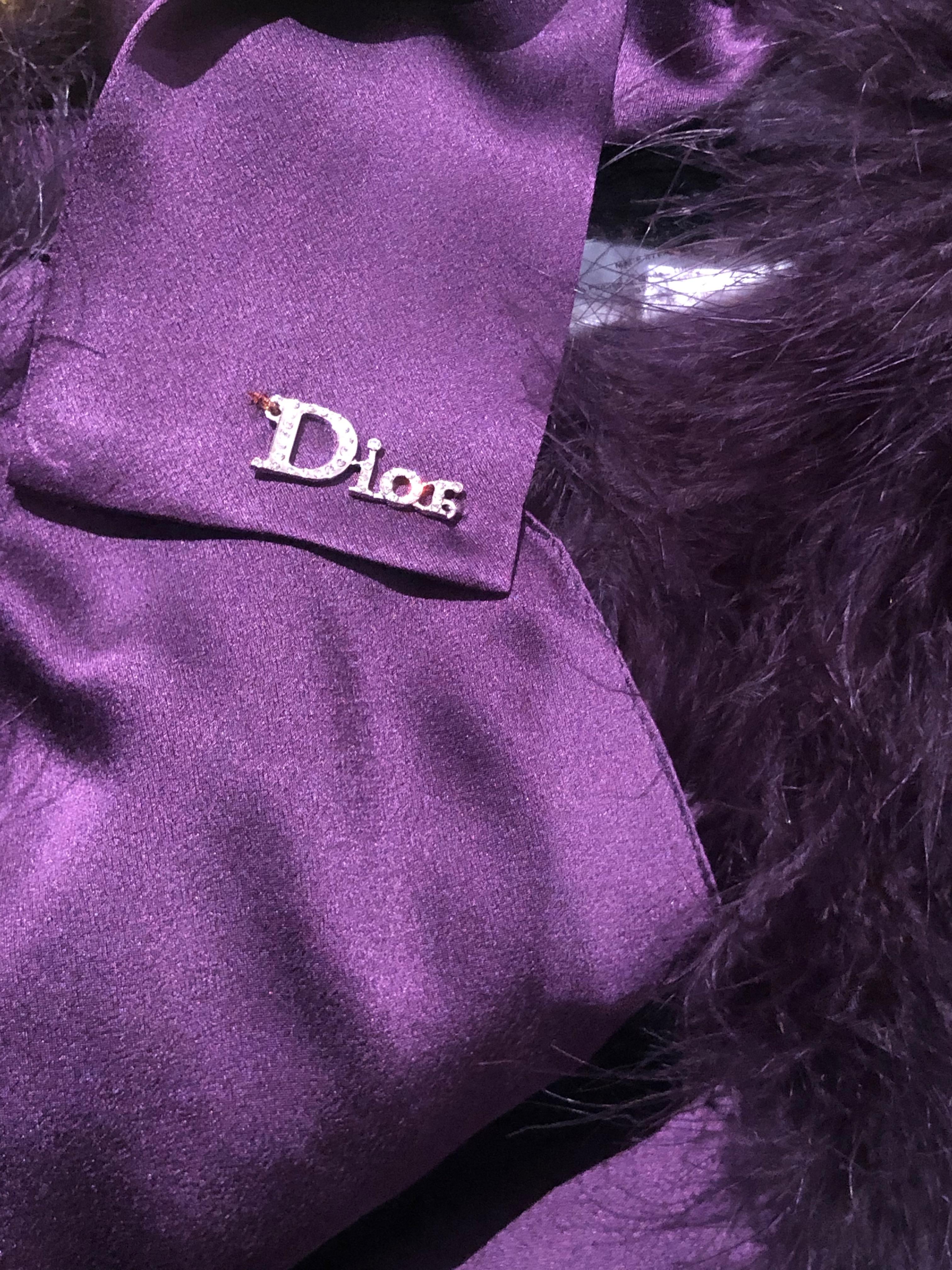 Black Christian Dior by Galliano Maison Lemarié Purple Feather Shrug w Crystal 