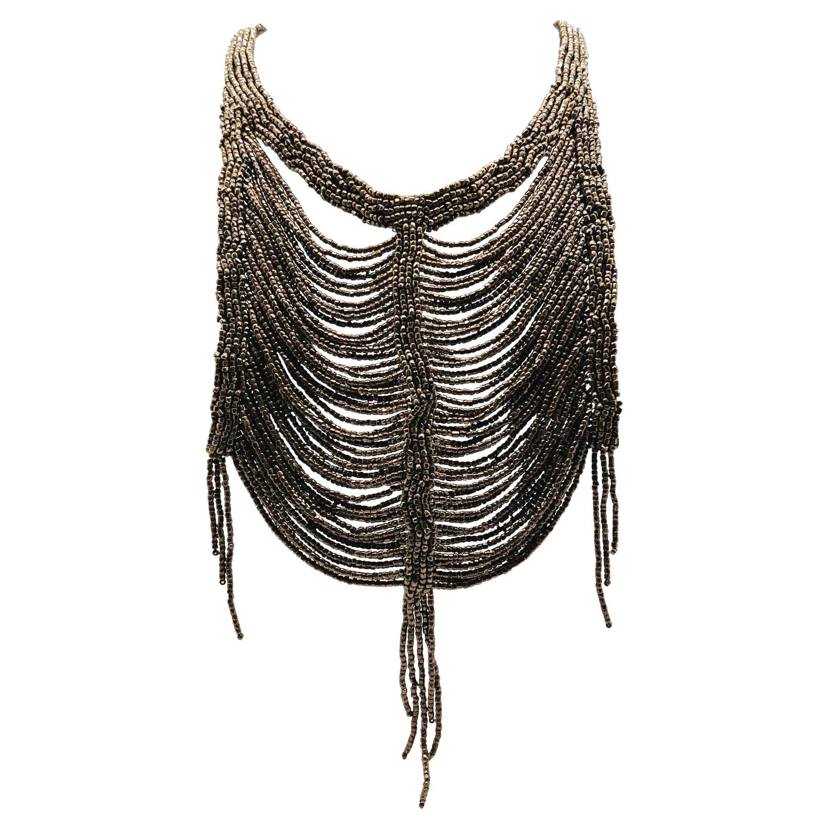 Christian Dior by Galliano Masai Inspired Bronzed Bib Necklace 1990s For Sale