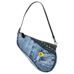Christian Dior By Galliano "Miss Diorella" Denim Print Mini Saddle Bag, FW2001