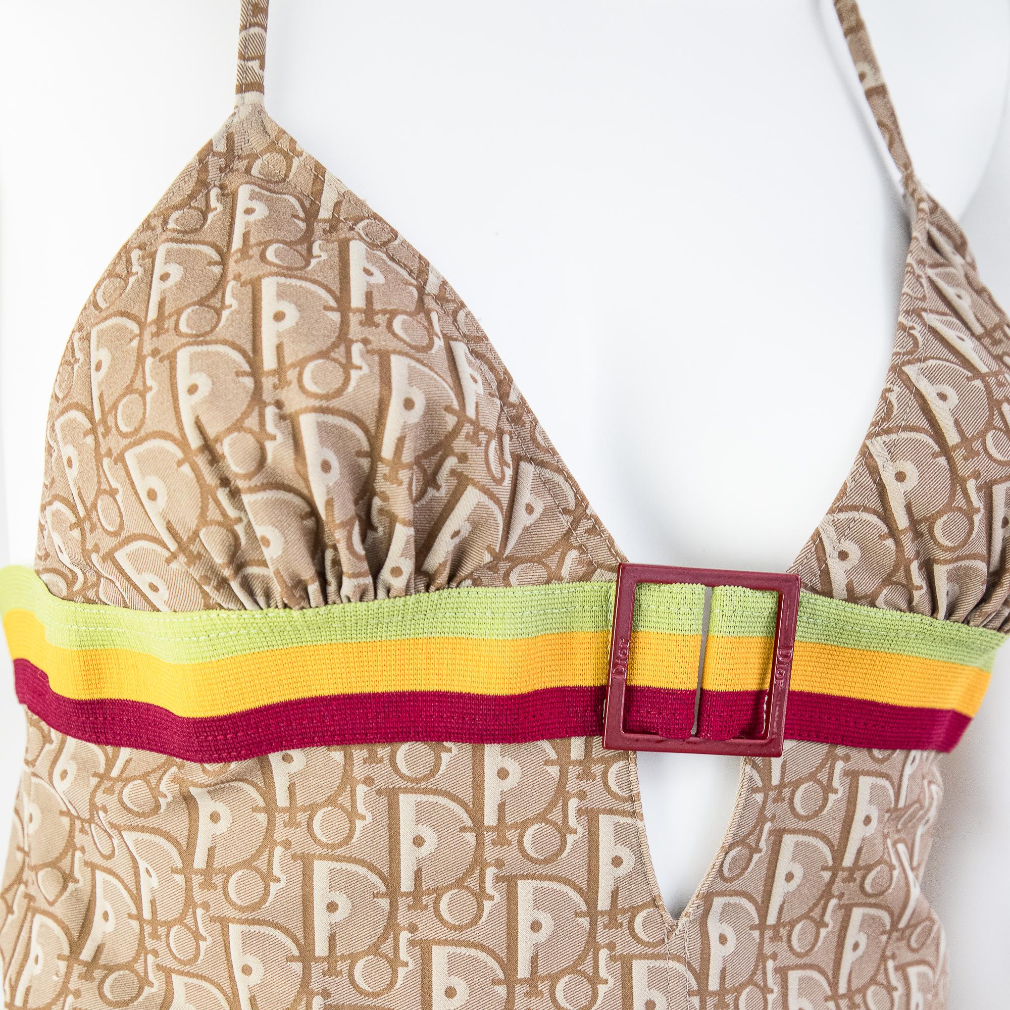 Women's Christian Dior by Galliano Rasta 2004 Halter & Pareo Skirt Swimsuit Set size 38 For Sale