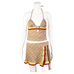 Christian Dior by Galliano Rasta 2004, set di costumi da bagno con halter e gonna pareo taglia 38