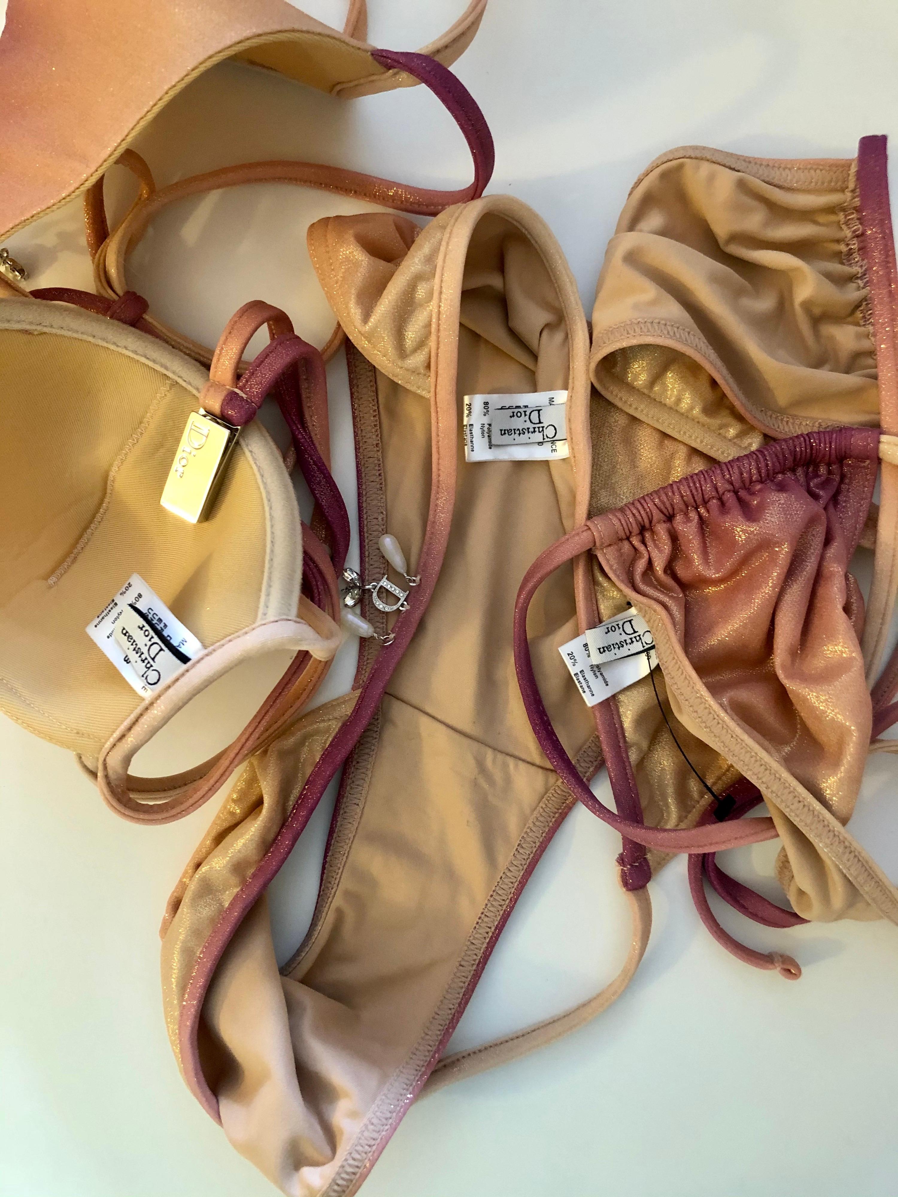 Christian Dior by Galliano S/S 2000 Swarovski Logo Bikini Bademode 3 Stück Set 11
