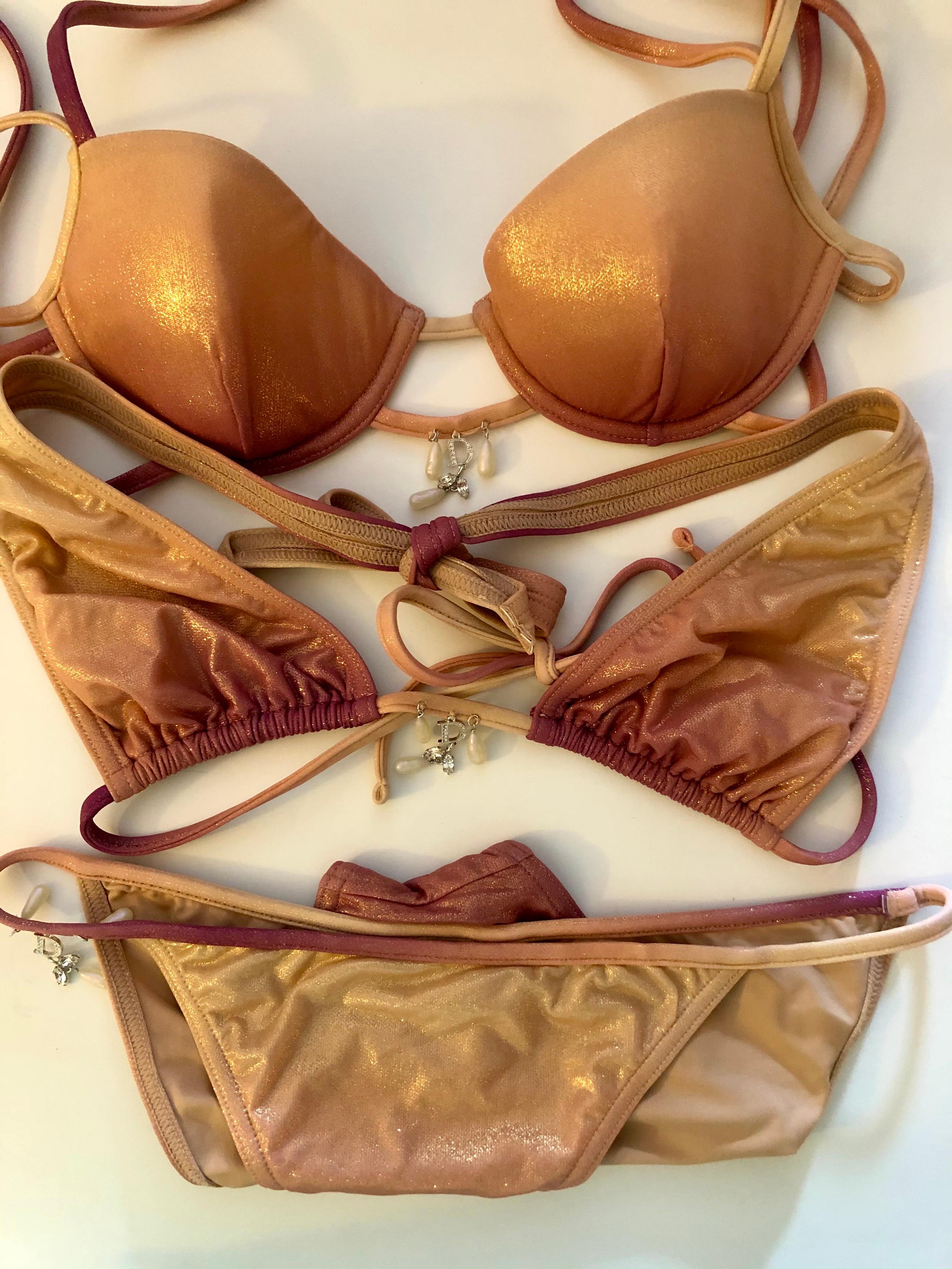 Christian Dior by Galliano S/S 2000 Swarovski Logo Bikini Bademode 3 Stück Set 13
