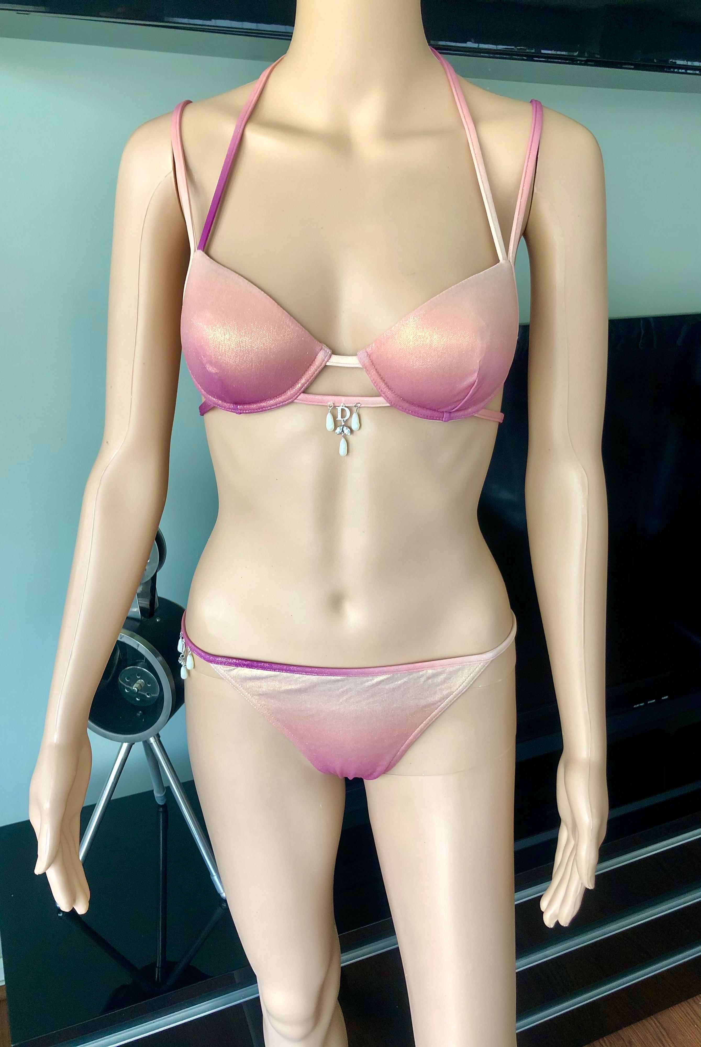 Christian Dior by Galliano S/S 2000 Swarovski Logo Bikini Bademode 3 Stück Set für Damen oder Herren