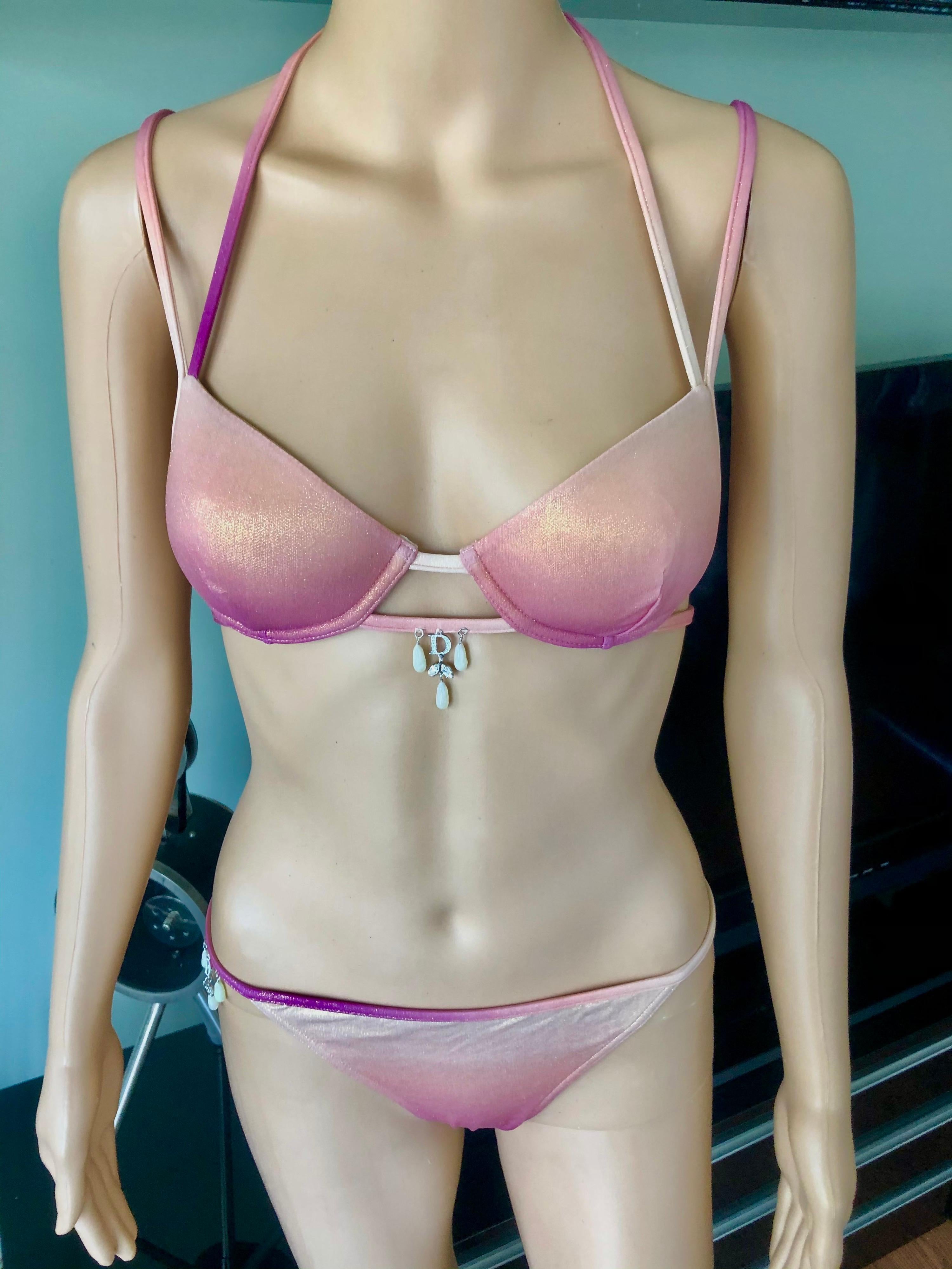 Christian Dior by Galliano S/S 2000 Swarovski Logo Bikini Bademode 3 Stück Set 4