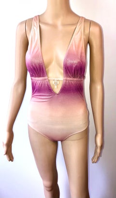 Christian Dior by Galliano S/S 2000 Swarovski Logo Metallic Swimwear Swimsuit