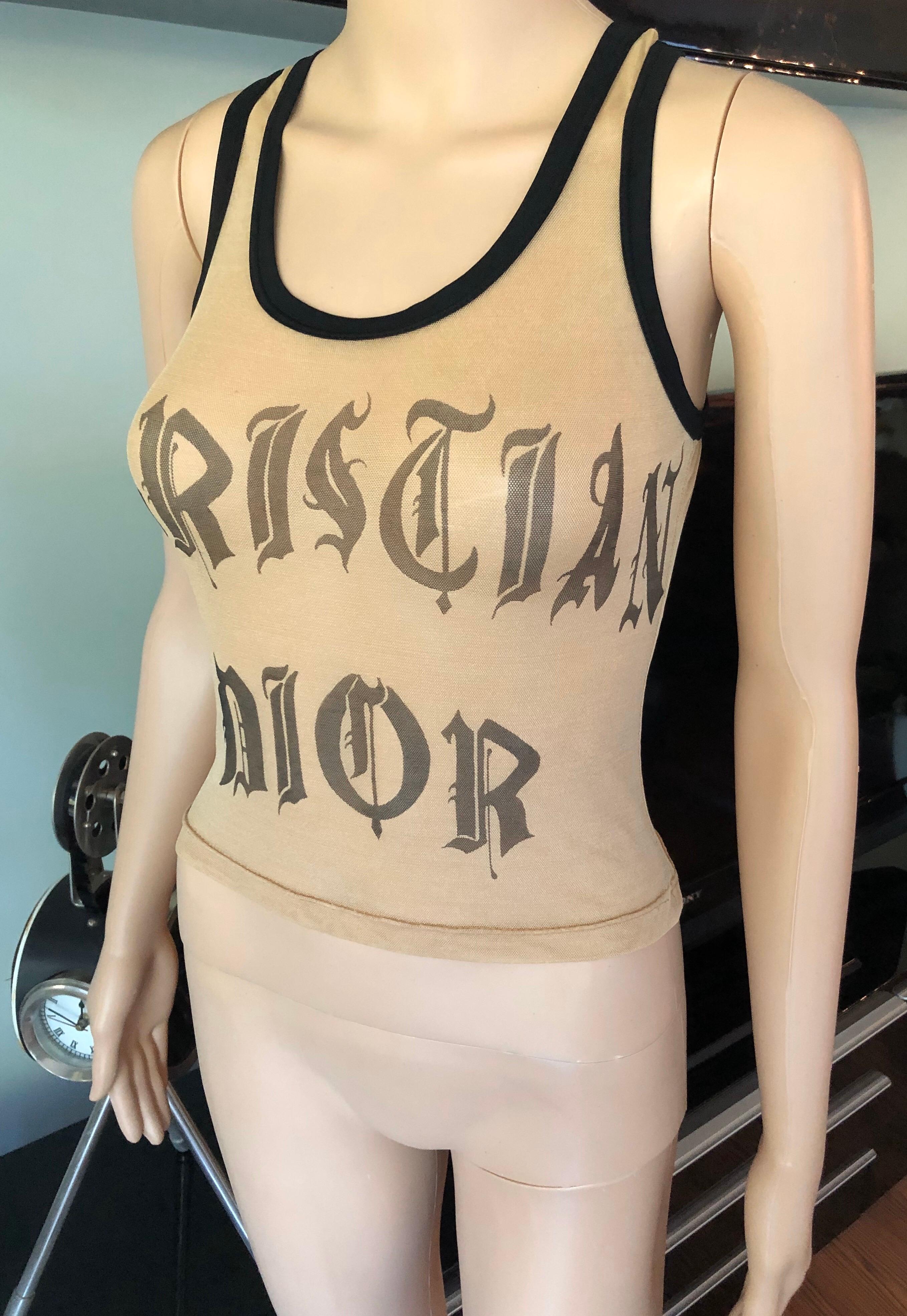 Christian Dior by Galliano S/S 2002 Runway Tattoo Sheer Mesh Nude Top