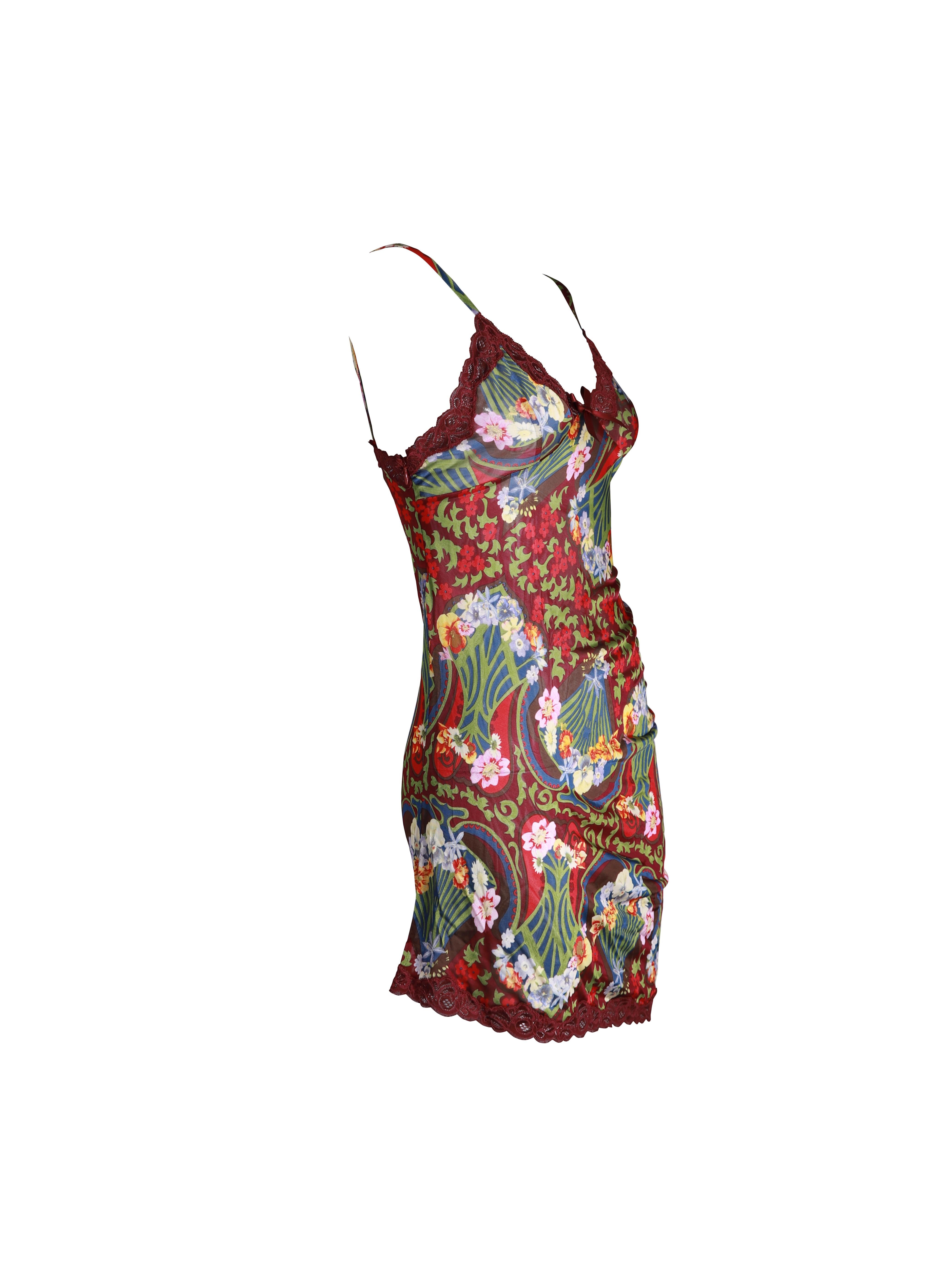 CHRISTIAN DIOR By Galliano S/s 2005 Lace Trim Mesh Slip Dress x Sarong Set For Sale 6