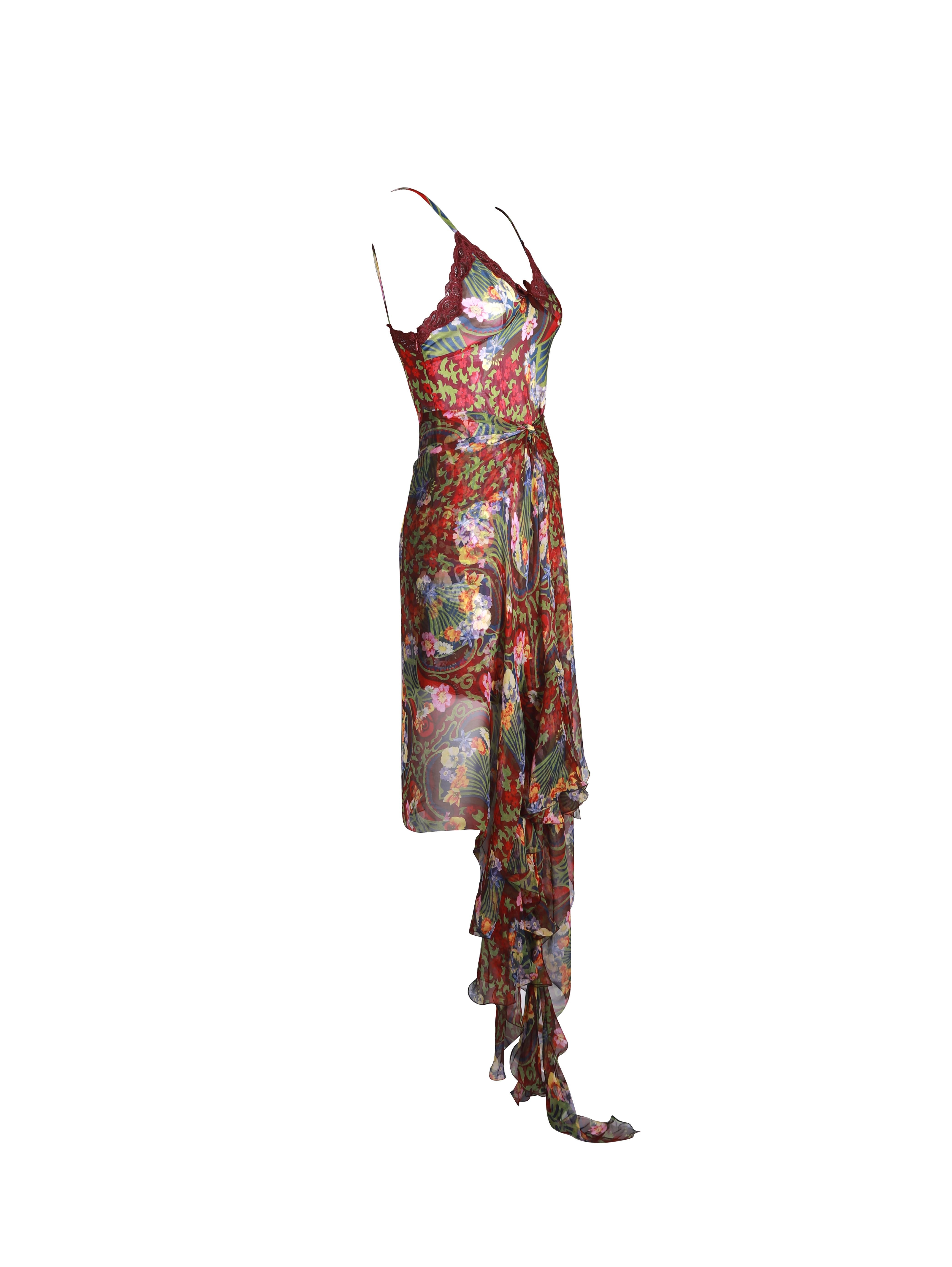 Women's CHRISTIAN DIOR By Galliano S/s 2005 Lace Trim Mesh Slip Dress x Sarong Set For Sale
