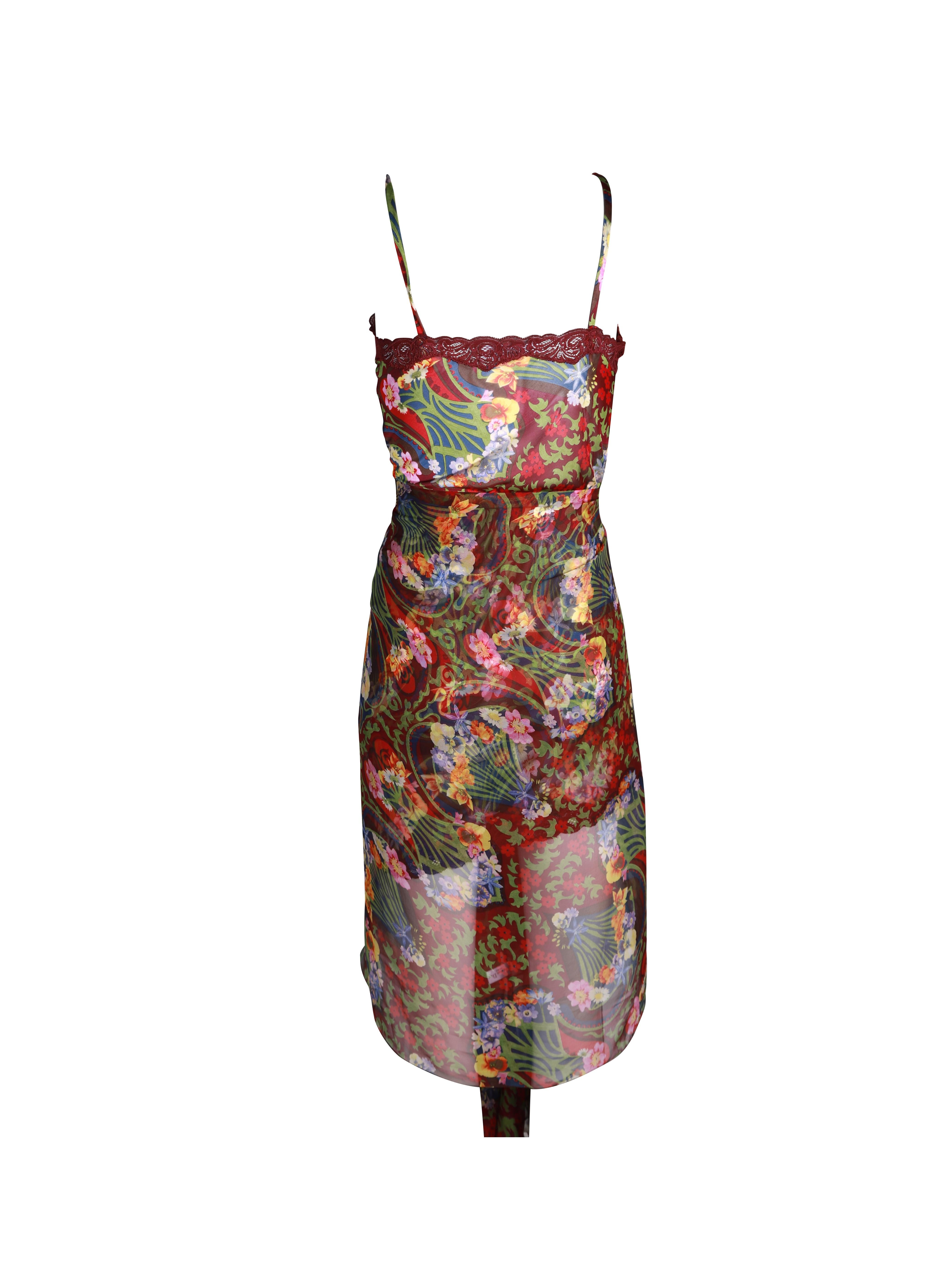 CHRISTIAN DIOR By Galliano S/s 2005 Lace Trim Mesh Slip Dress x Sarong Set For Sale 1