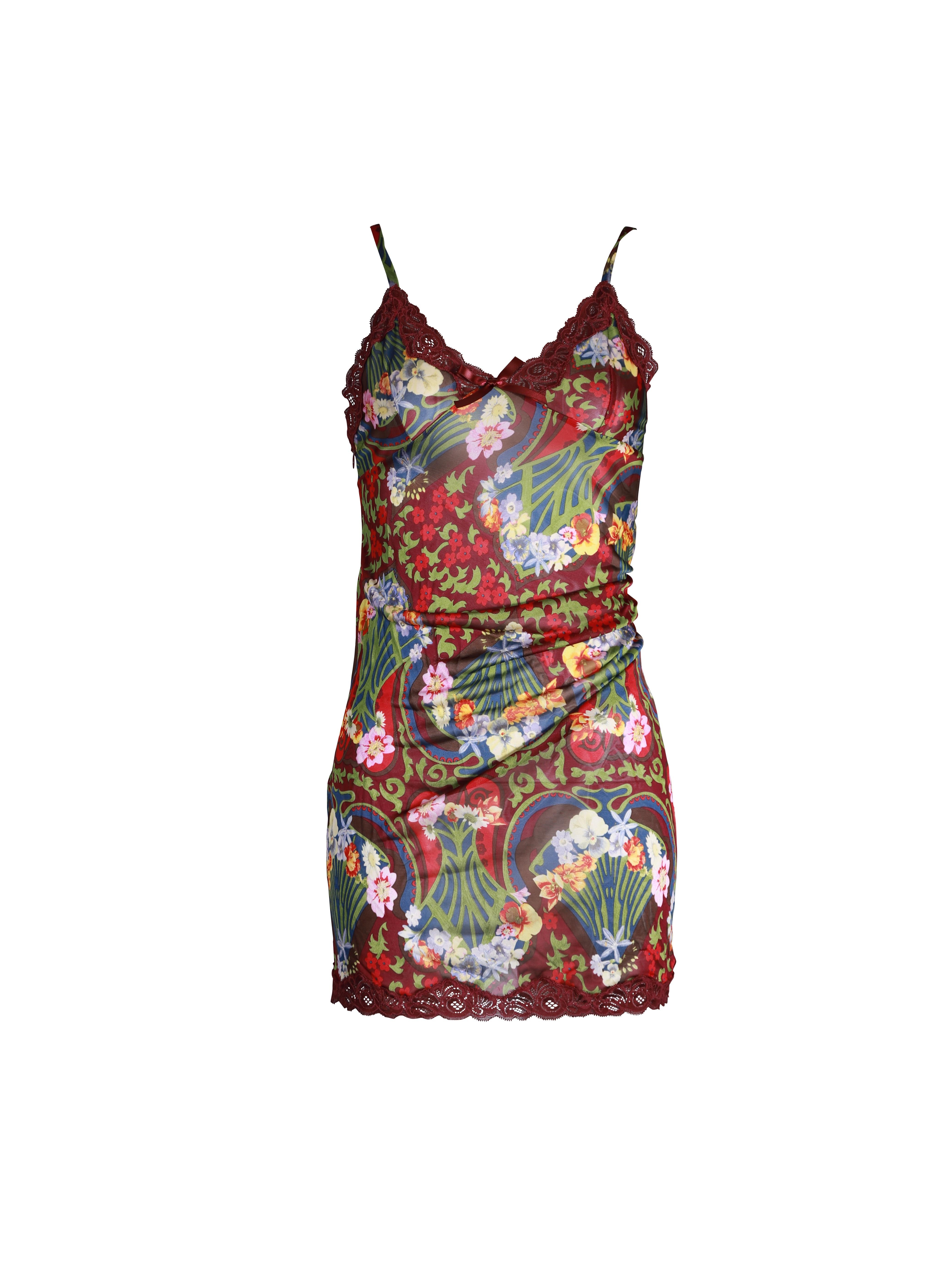 CHRISTIAN DIOR By Galliano S/s 2005 Lace Trim Mesh Slip Dress x Sarong Set For Sale 4
