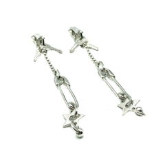 Christian Dior by Galliano Safety Pin & Keys Long Drop Earrings 2000s