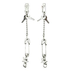 Christian Dior by Galliano Safety Pin & Keys Long Drop Earrings 2000s