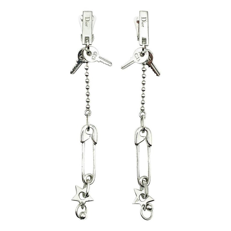 Christian Dior by Galliano Safety Pin and Keys Long Drop Earrings 2000s ...