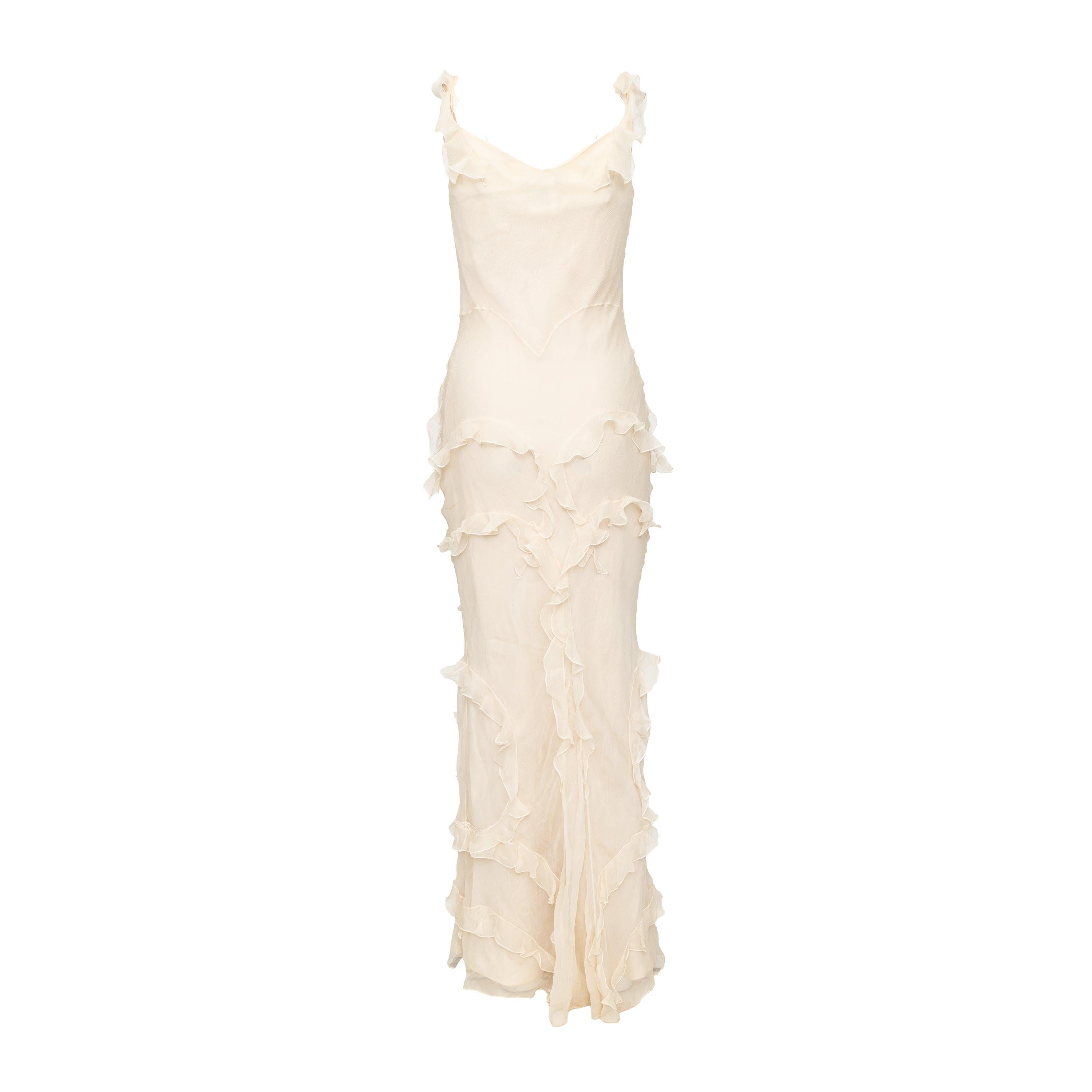 Beige Christian Dior by Galliano - Vestito lungo con volant in seta - Anni '00