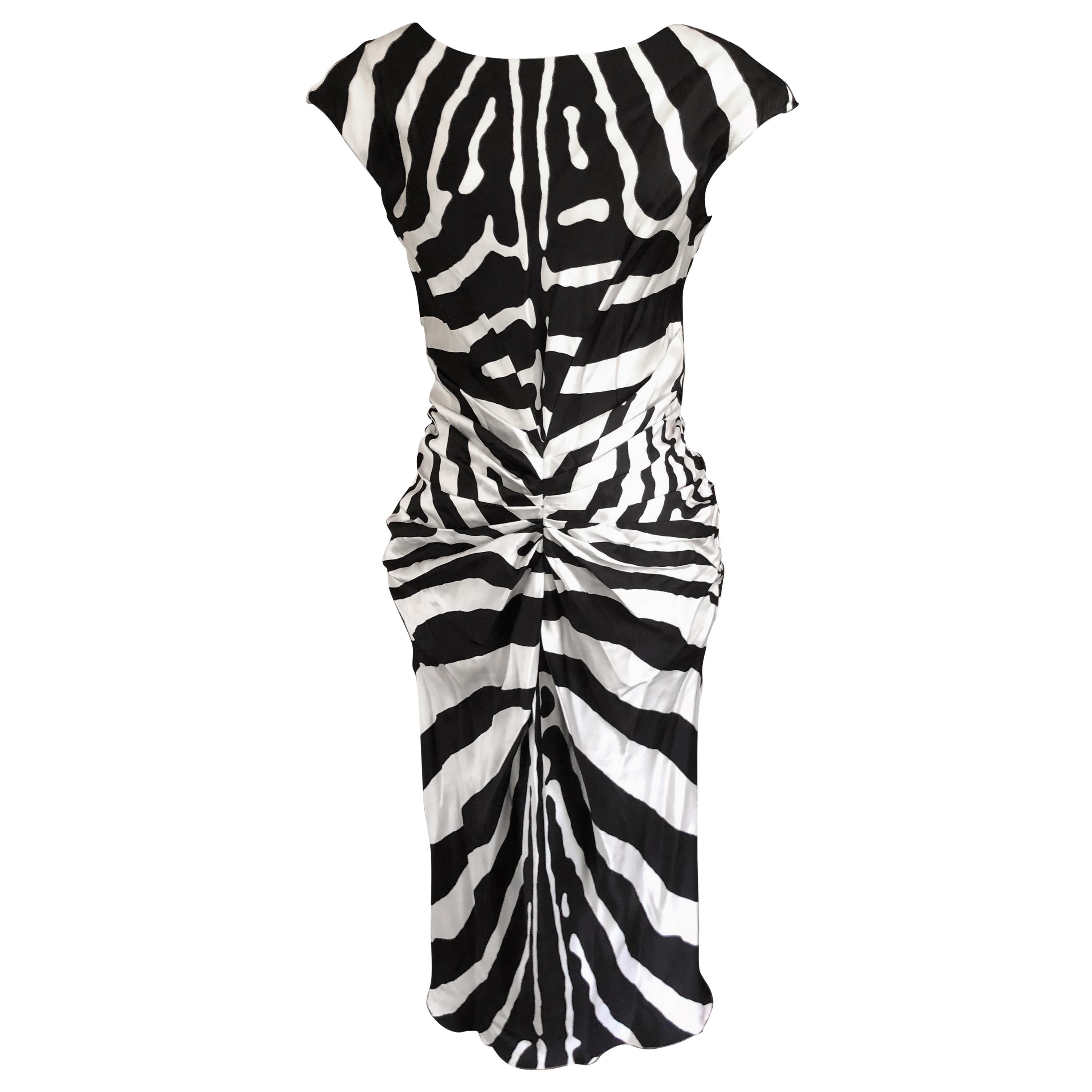Christian Dior by Galliano SS 2008 Zebra Stripe Silk Cocktail Dress  For Sale