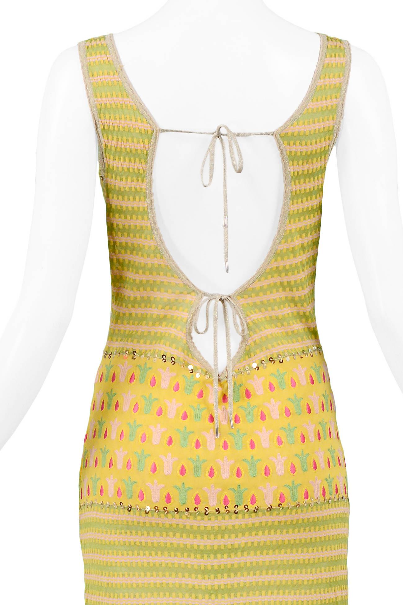 Beige Christian Dior by Galliano Yellow Patchwork Embroidered & Beaded Spring Dress