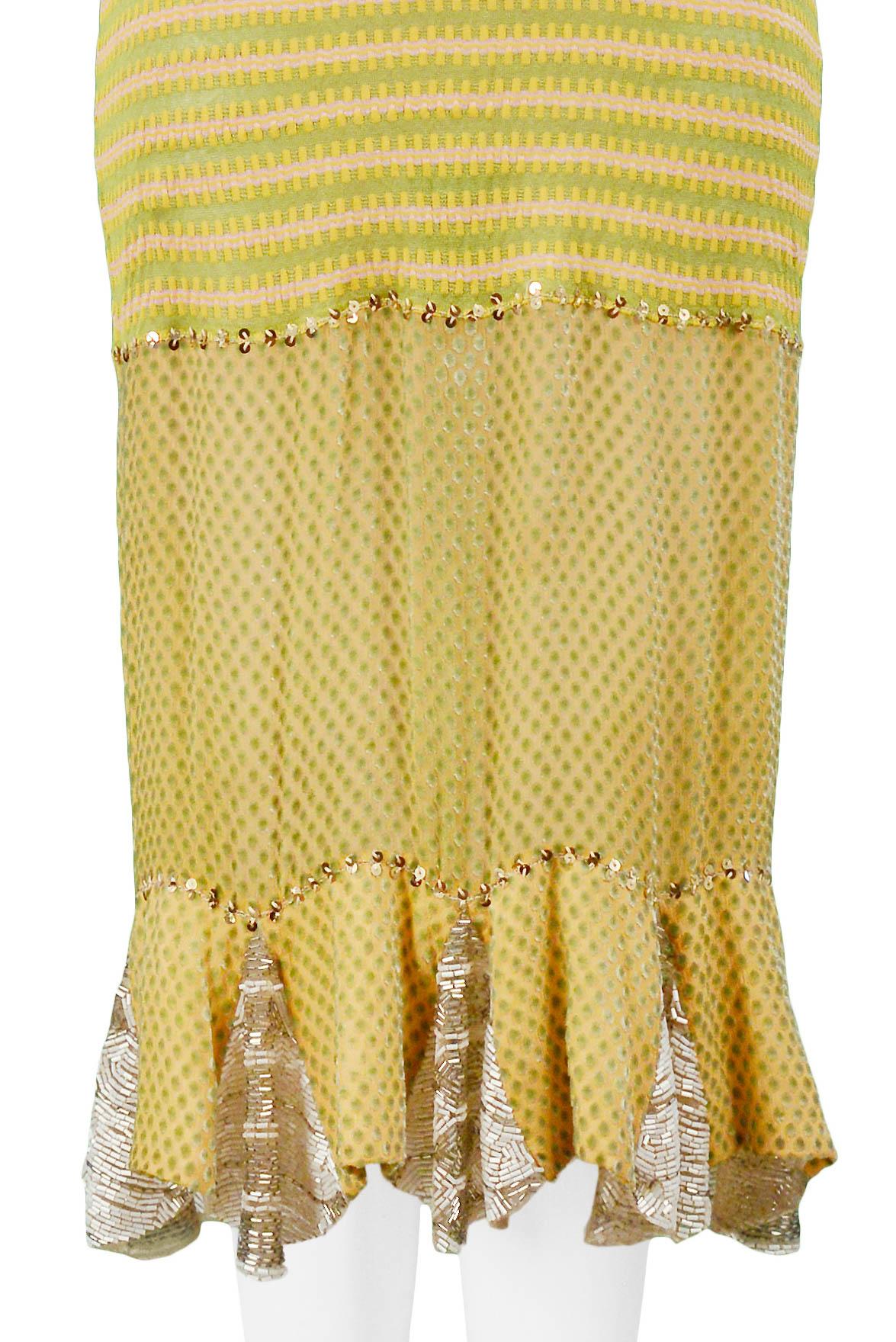Christian Dior by Galliano Yellow Patchwork Embroidered & Beaded Spring Dress In Excellent Condition In Los Angeles, CA