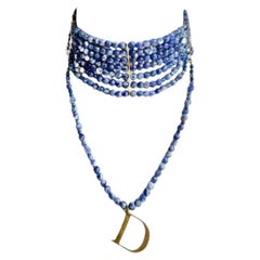 CHRISTIAN DIOR By GallianoF/w 1999 Blue Marble Glass Bead Masai Choker