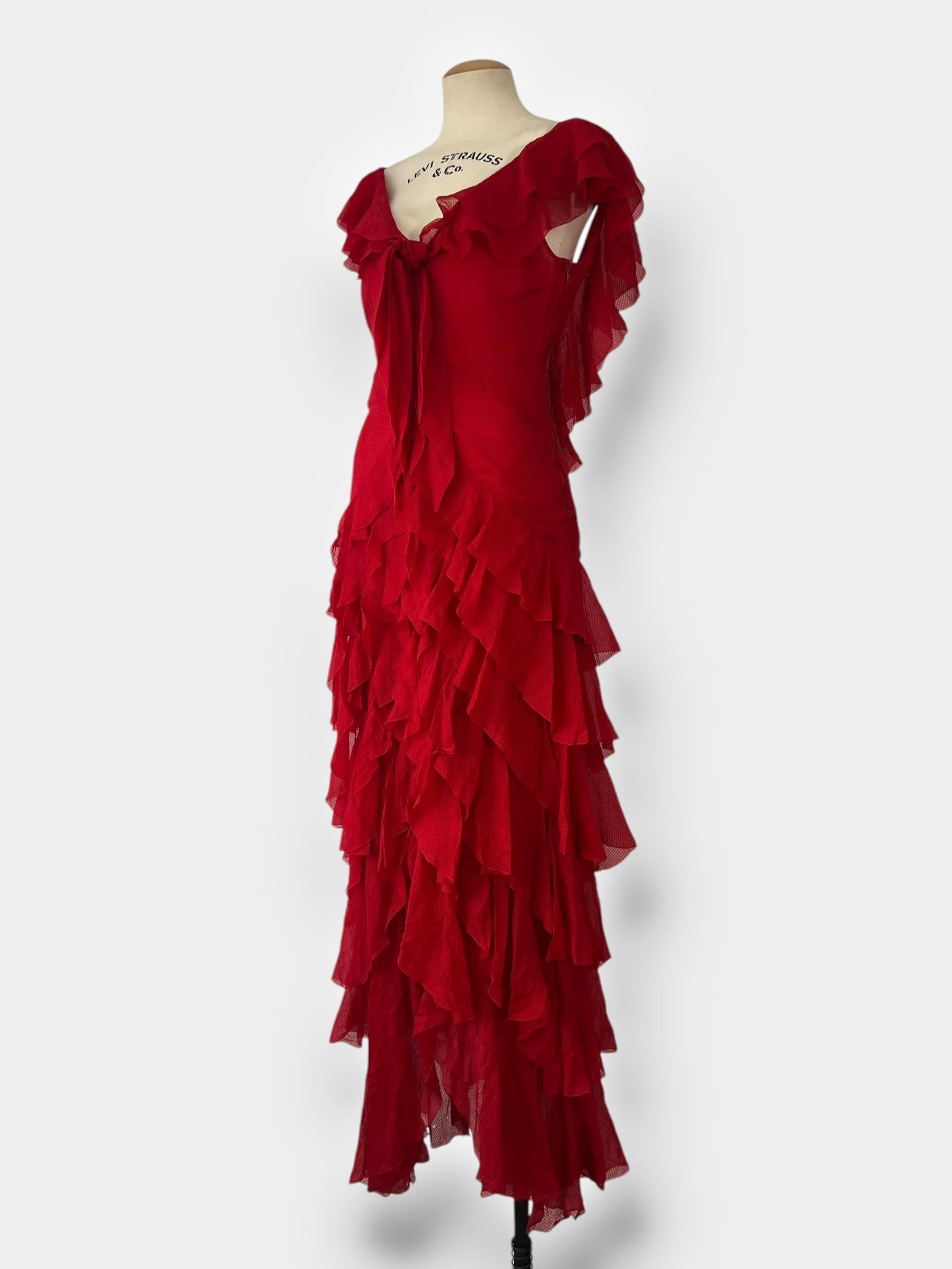 Christian Dior by Gianfranco Ferré 90s ruffle Asymmetric Gown For Sale 6