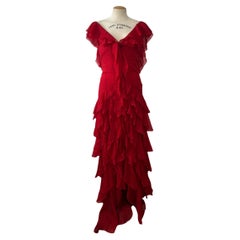 Christian Dior by Gianfranco Ferré 90s ruffle Asymmetric Gown