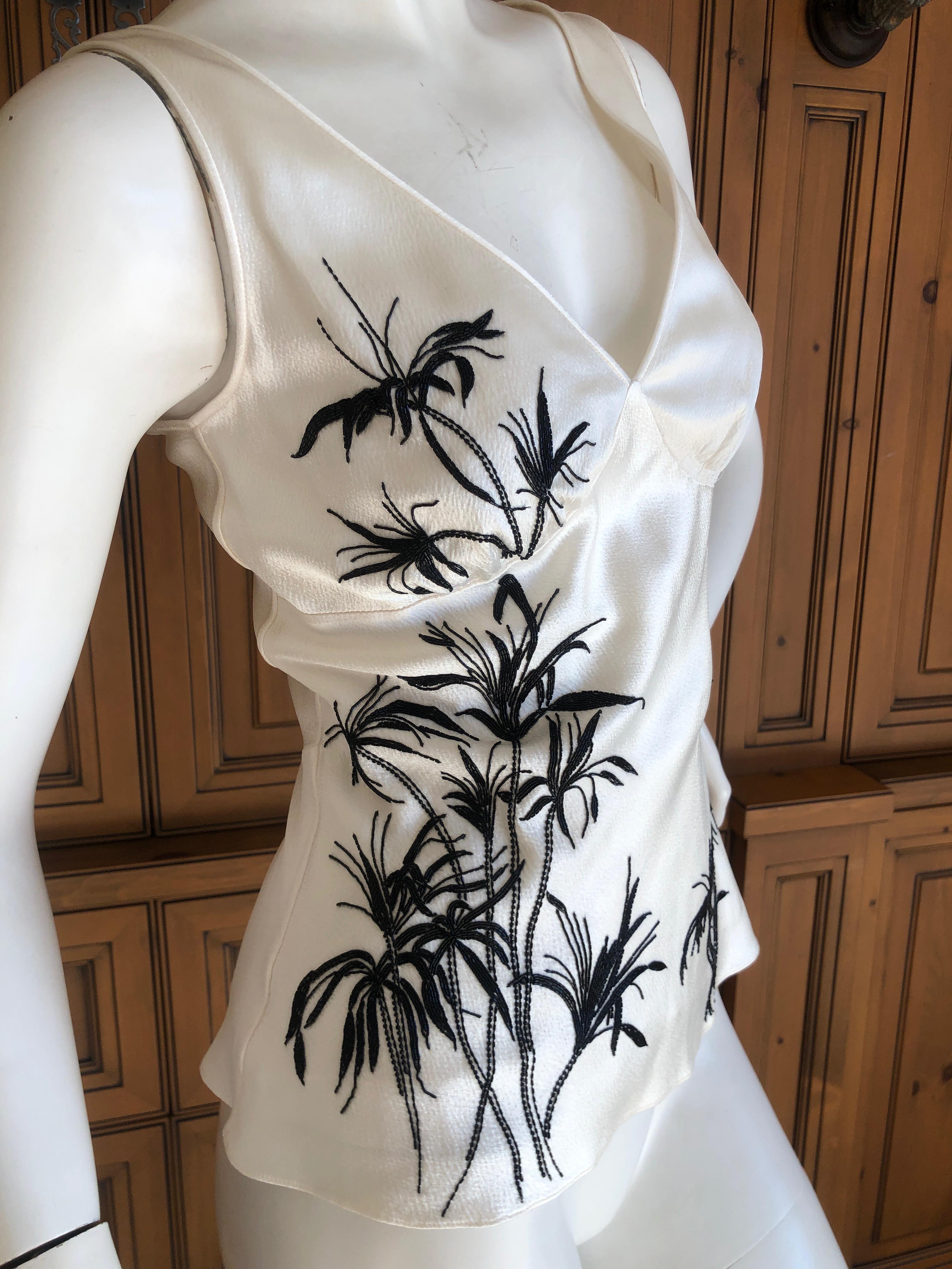 Christian Dior by Gianfranco Ferre '94 Hammered Silk Top w Lesage Floral Beading (Grau)