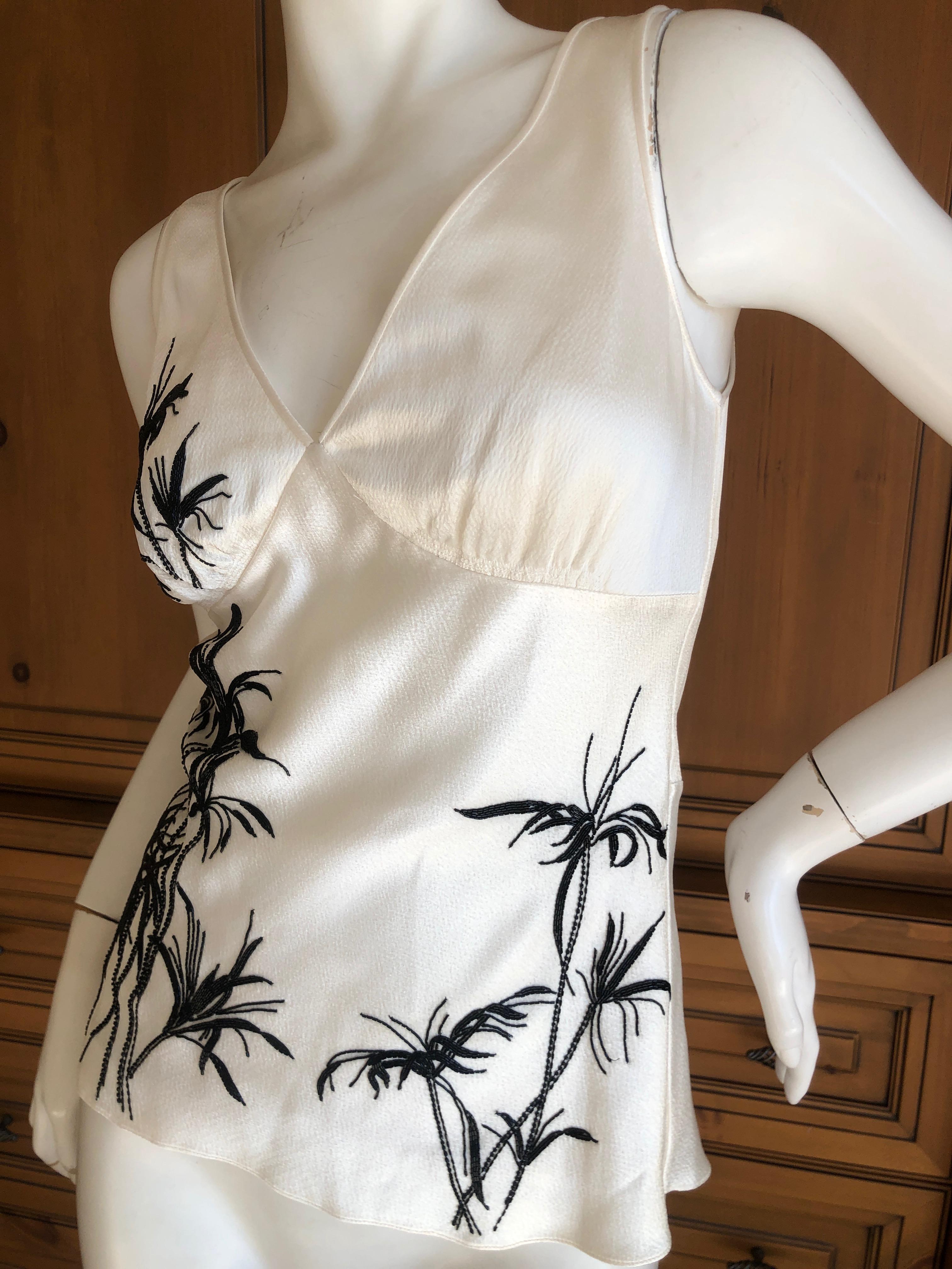 Christian Dior by Gianfranco Ferre '94 Hammered Silk Top w Lesage Floral Beading In Excellent Condition In Cloverdale, CA