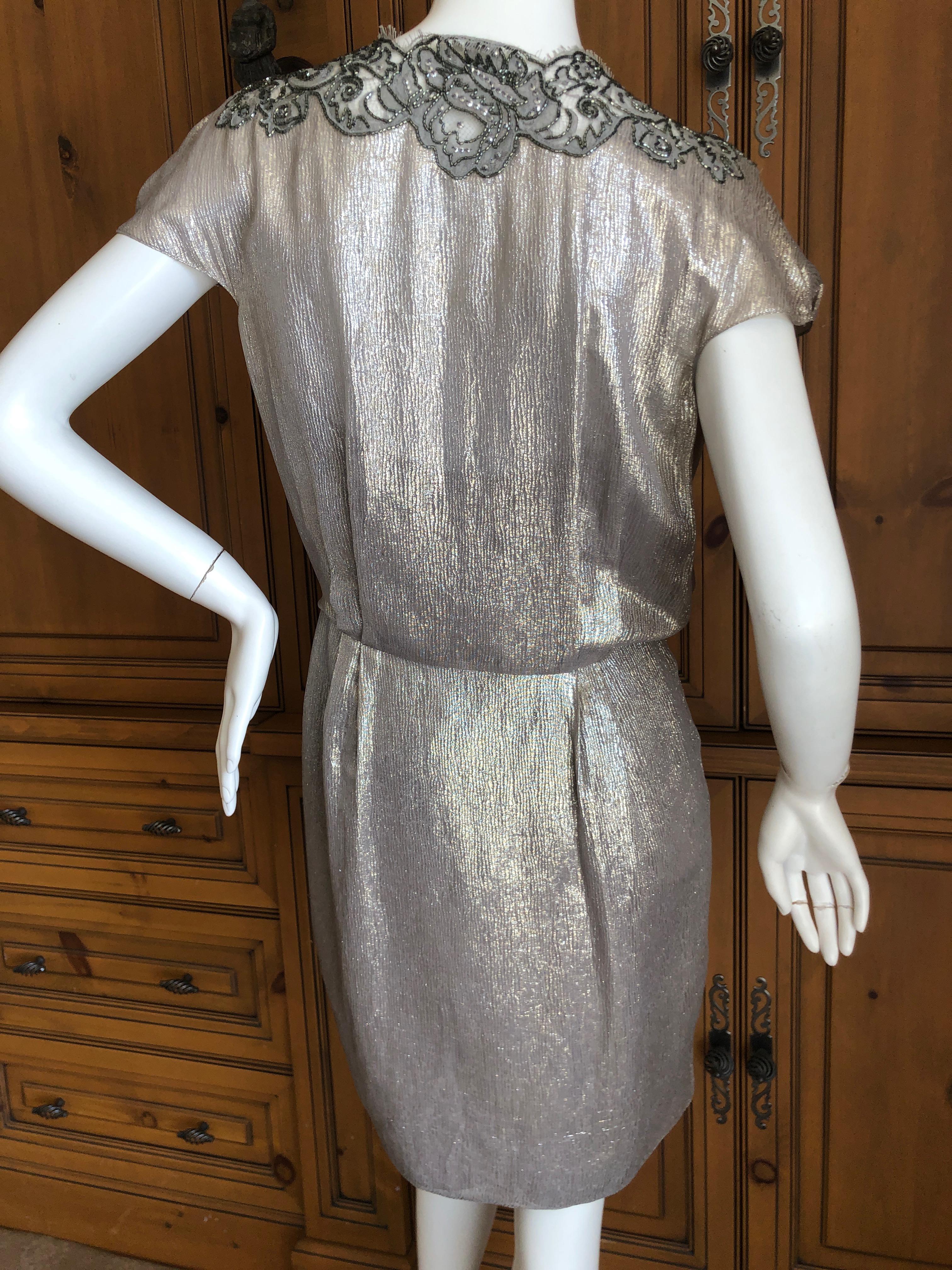  Christian Dior by Gianfranco Ferre Bead Embellished Metallic Wrap Dress  For Sale 6