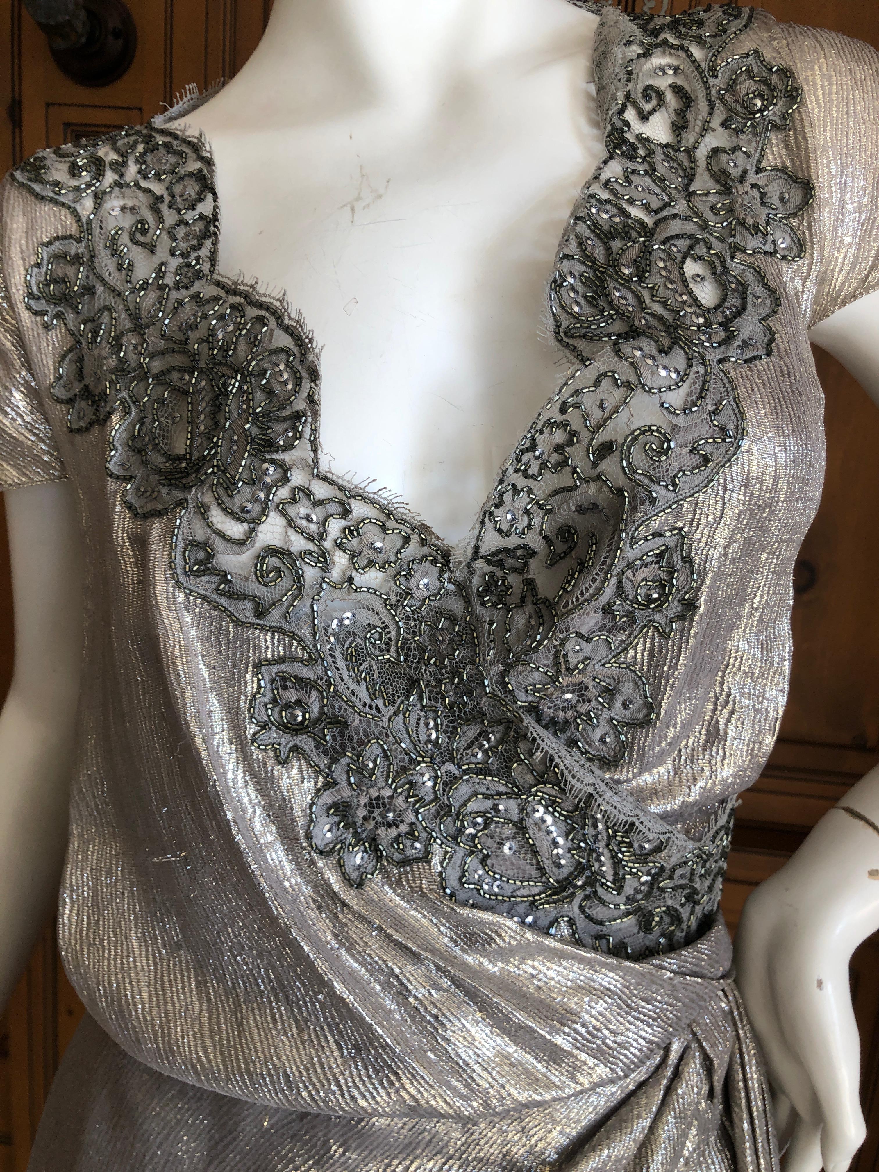  Christian Dior by Gianfranco Ferre Bead Embellished Metallic Wrap Dress  In Excellent Condition For Sale In Cloverdale, CA