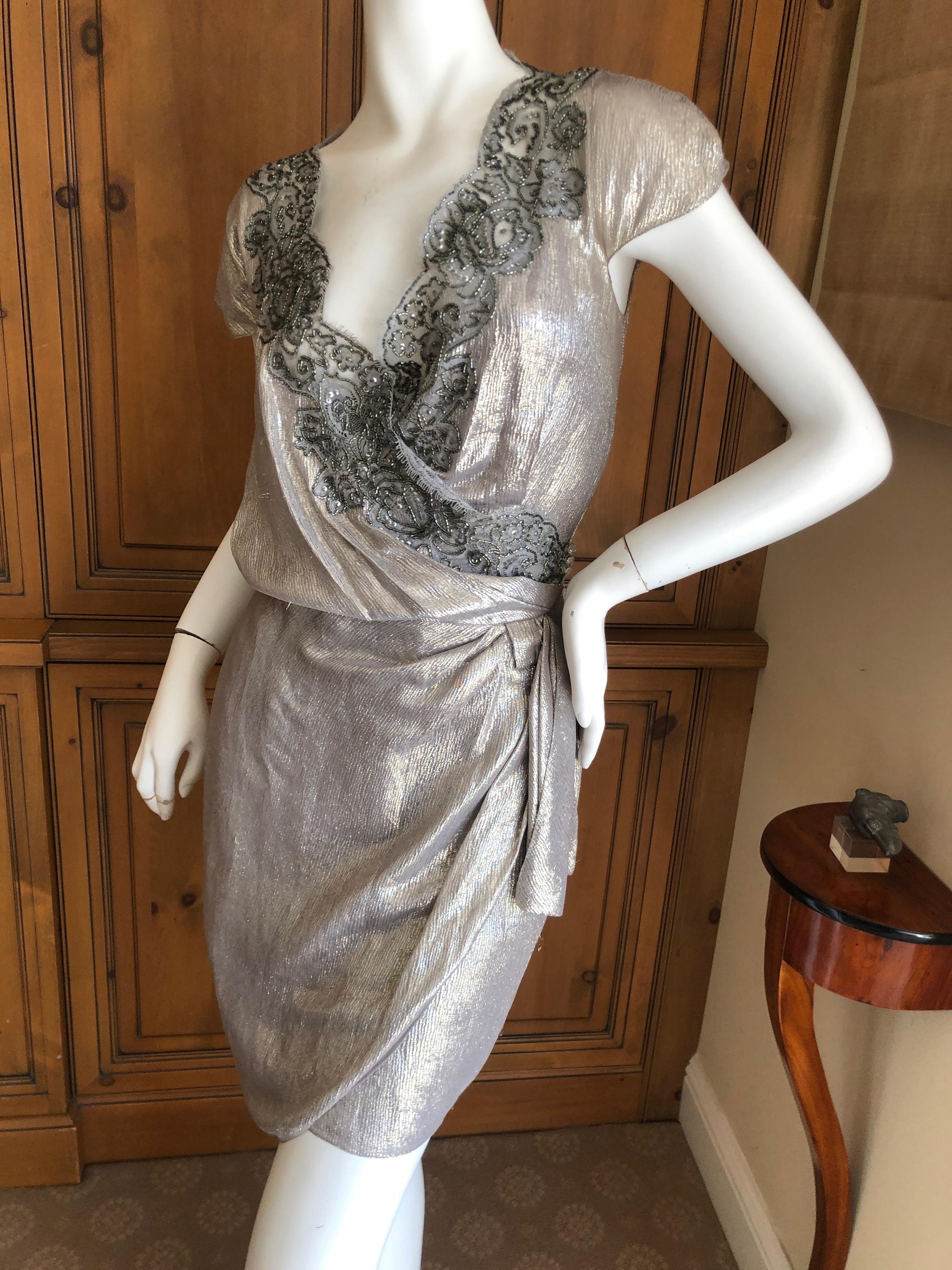  Christian Dior by Gianfranco Ferre Bead Embellished Metallic Wrap Dress  For Sale 3