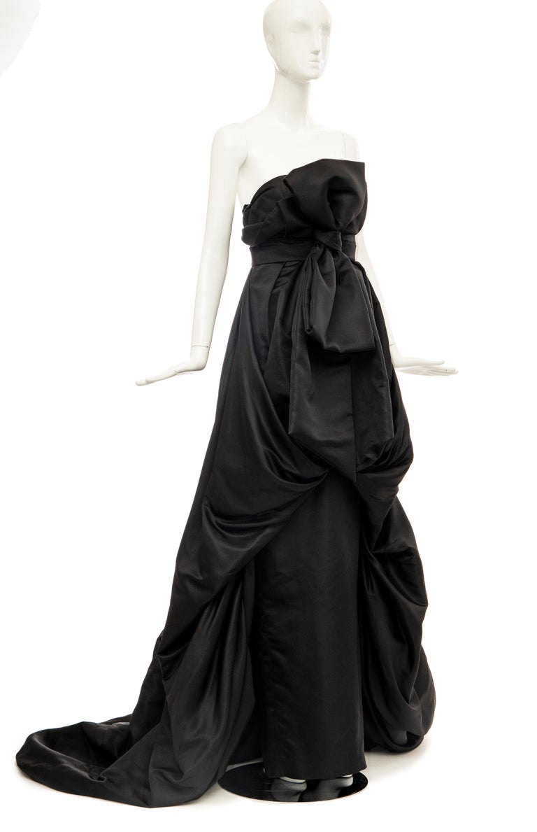 Chic Fall 2009 Christian Dior by John Galliano Black Silk Satin Dress w Asymmetrical Neckline