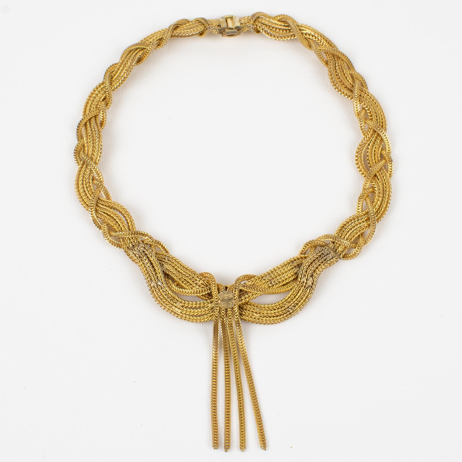 Christian Dior by Grosse 1958 Gilded Metal Braided Choker Necklace For Sale 8