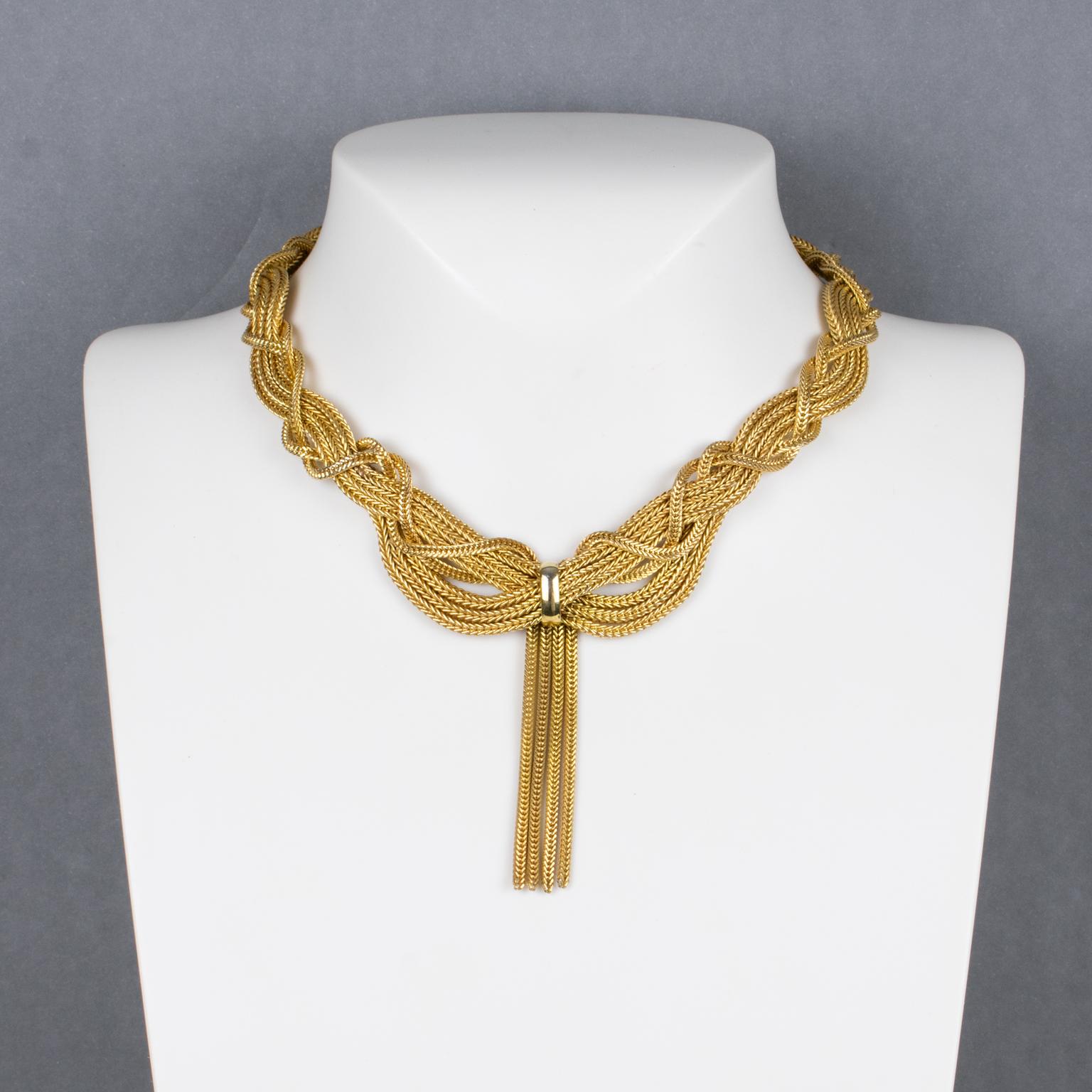 Modern Christian Dior by Grosse 1958 Gilded Metal Braided Choker Necklace For Sale