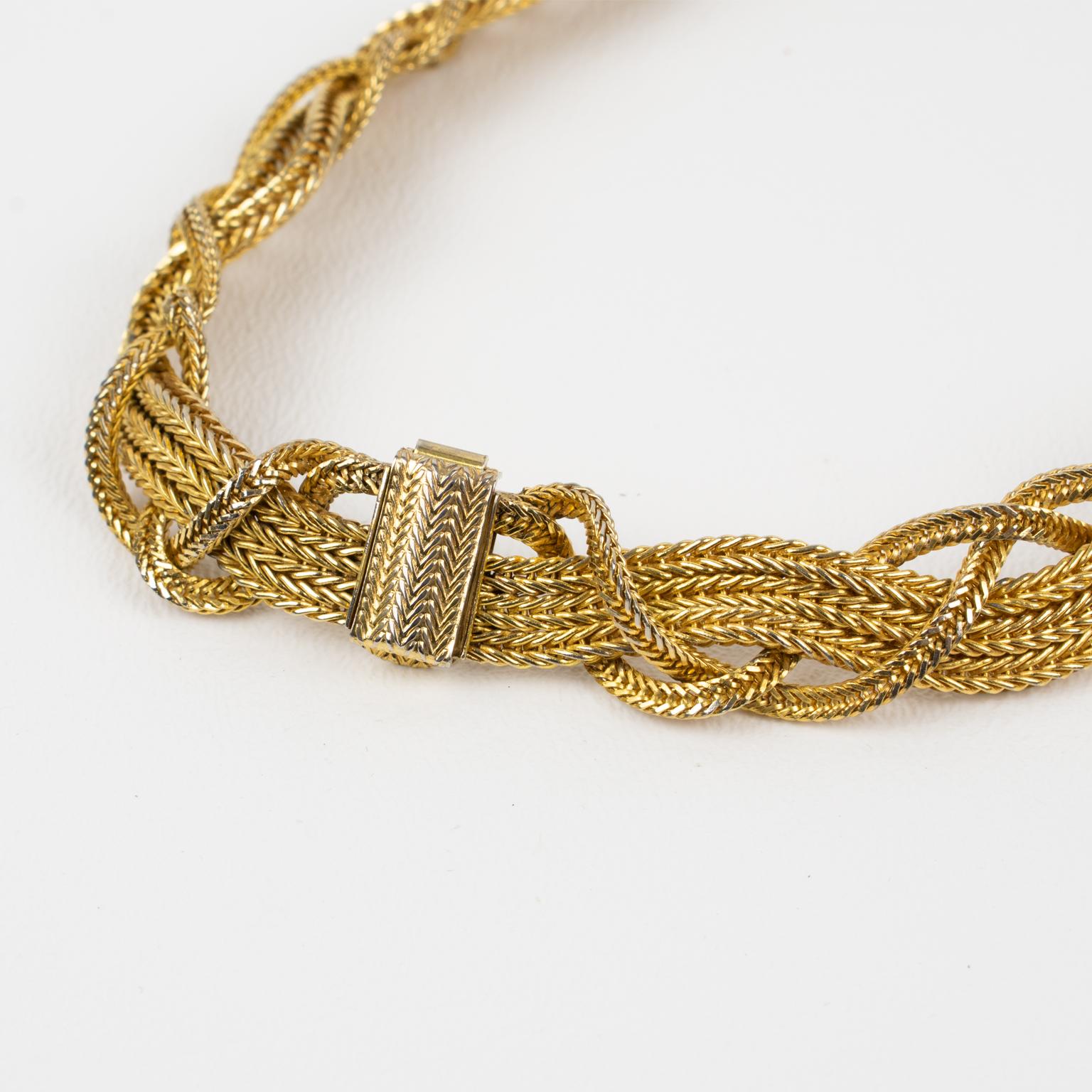 Christian Dior by Grosse 1958 Gilded Metal Braided Choker Necklace For Sale 1