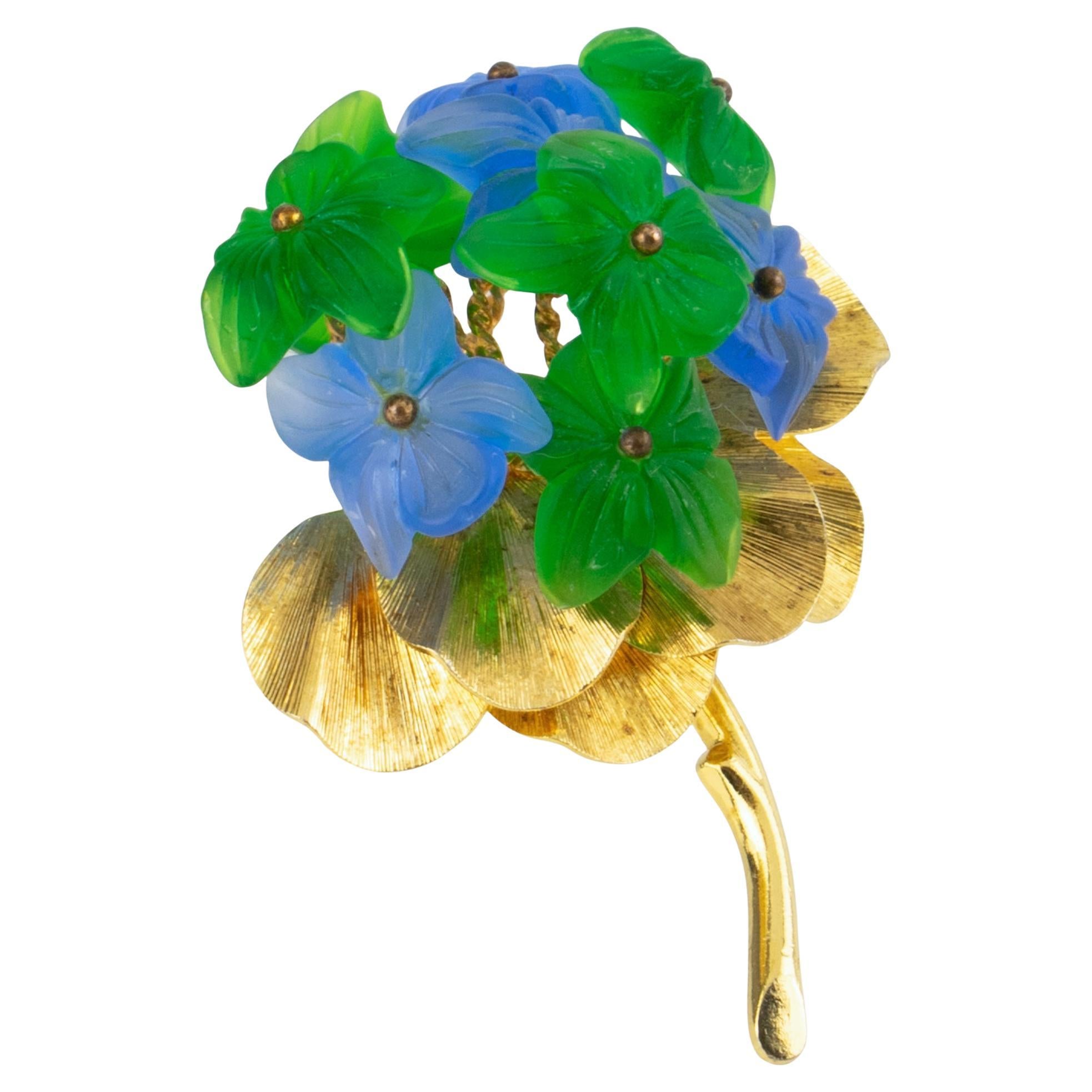 Christian Dior by Grosse Green and Blue Floral Bouquet Gilded Brooch, 1968 For Sale