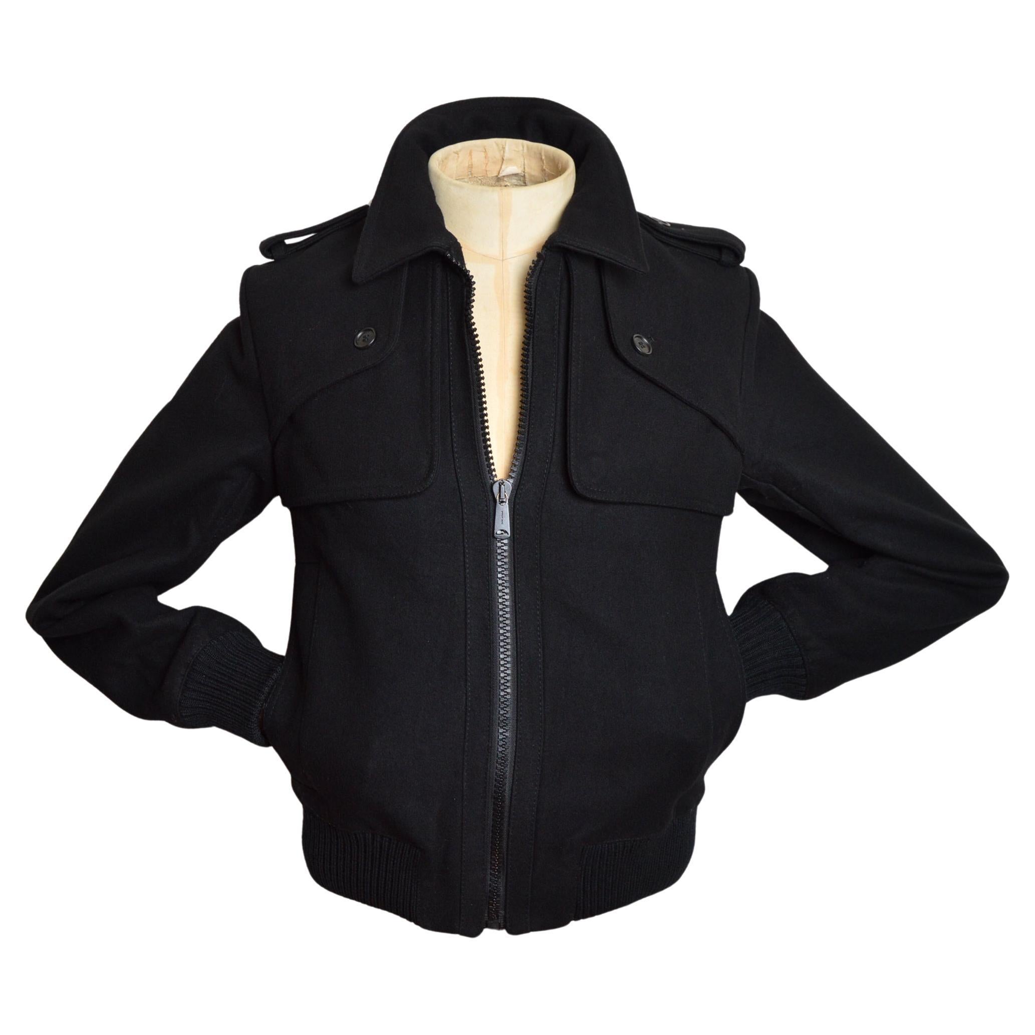 Christian Dior by Hedi Slimane AW 2006 Aviator Black Wool Bomber Jacket