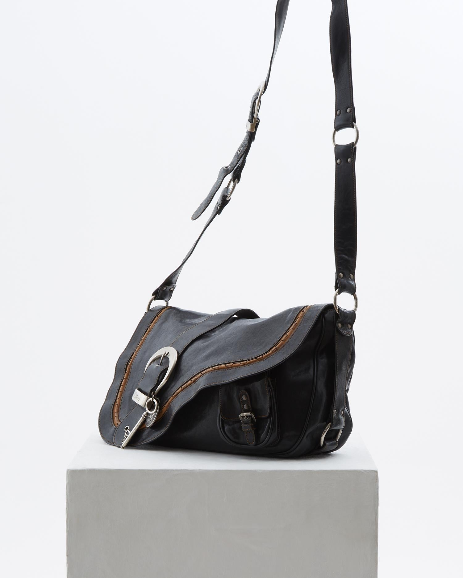 Christian Dior by John Galliano “Gaucho” black and tan shoulder bag, ss 2006 In Good Condition In Milano, IT