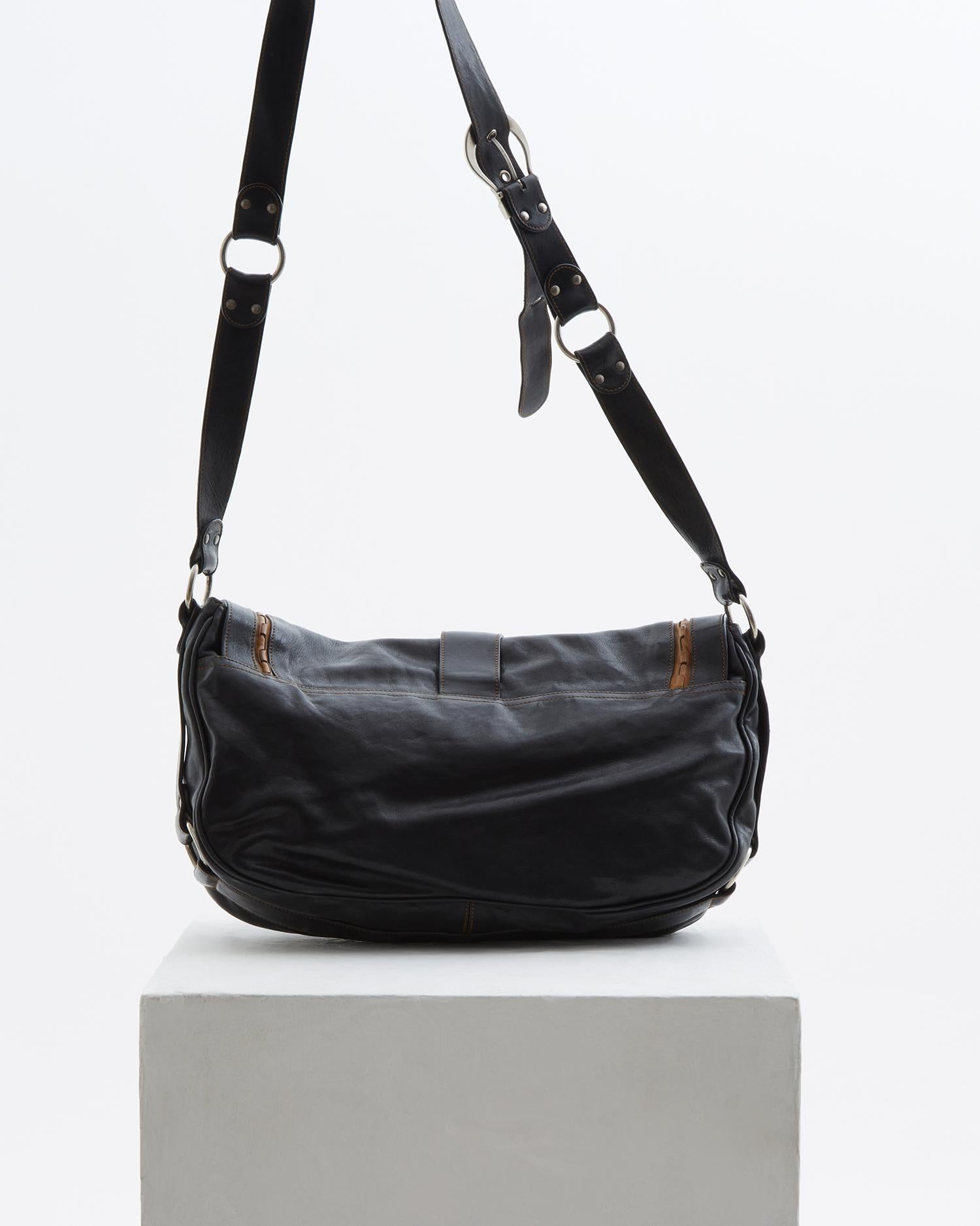 Women's Christian Dior by John Galliano “Gaucho” black and tan shoulder bag, ss 2006