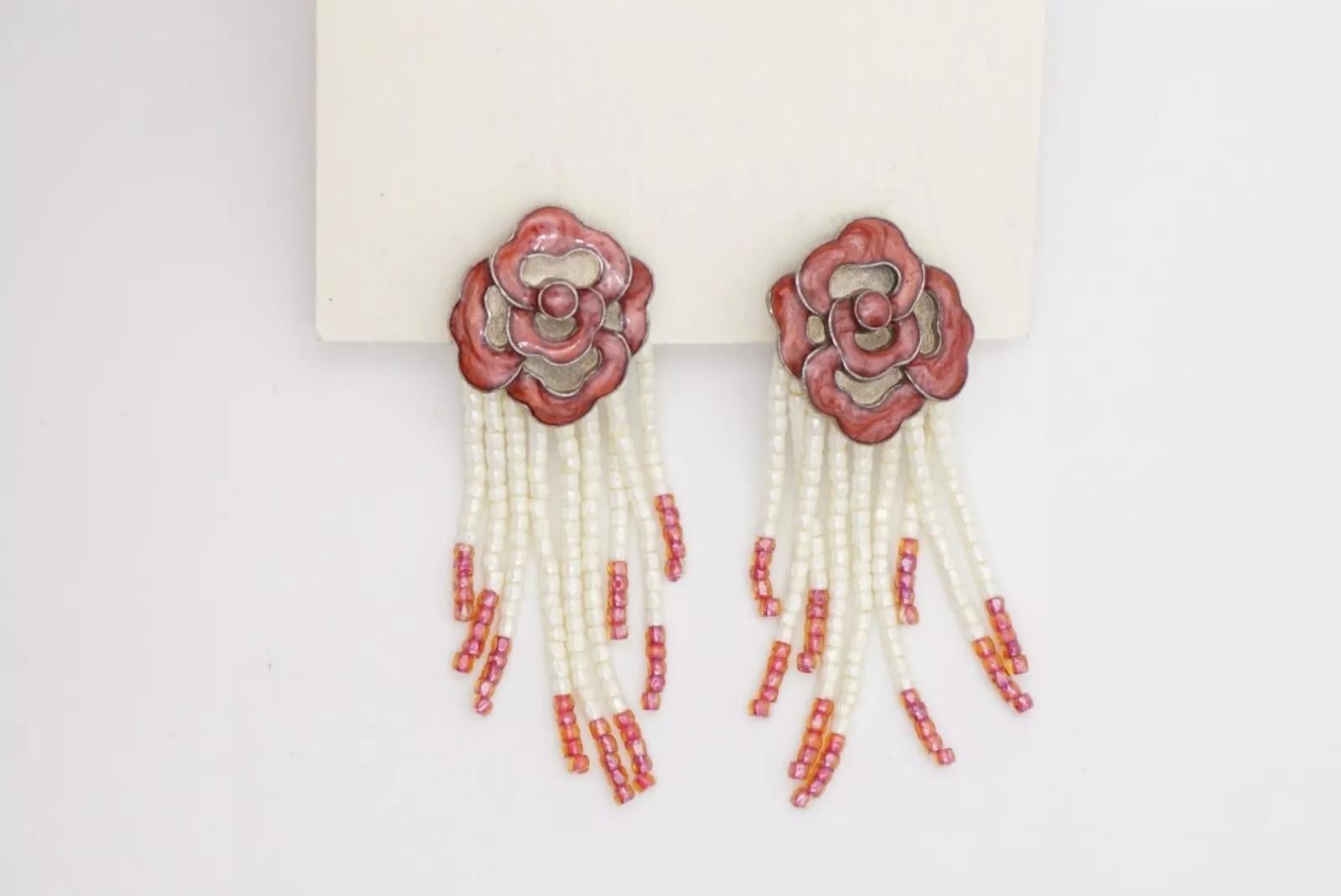 CHRISTIAN DIOR by John Galliano 1997 Burgundy Rose Micro Beads Tassel Earrings in vendita 6