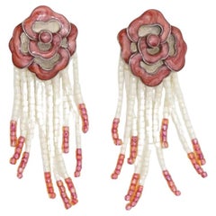 CHRISTIAN DIOR by John Galliano 1997 Burgundy Rose Micro Beads Tassel Earrings