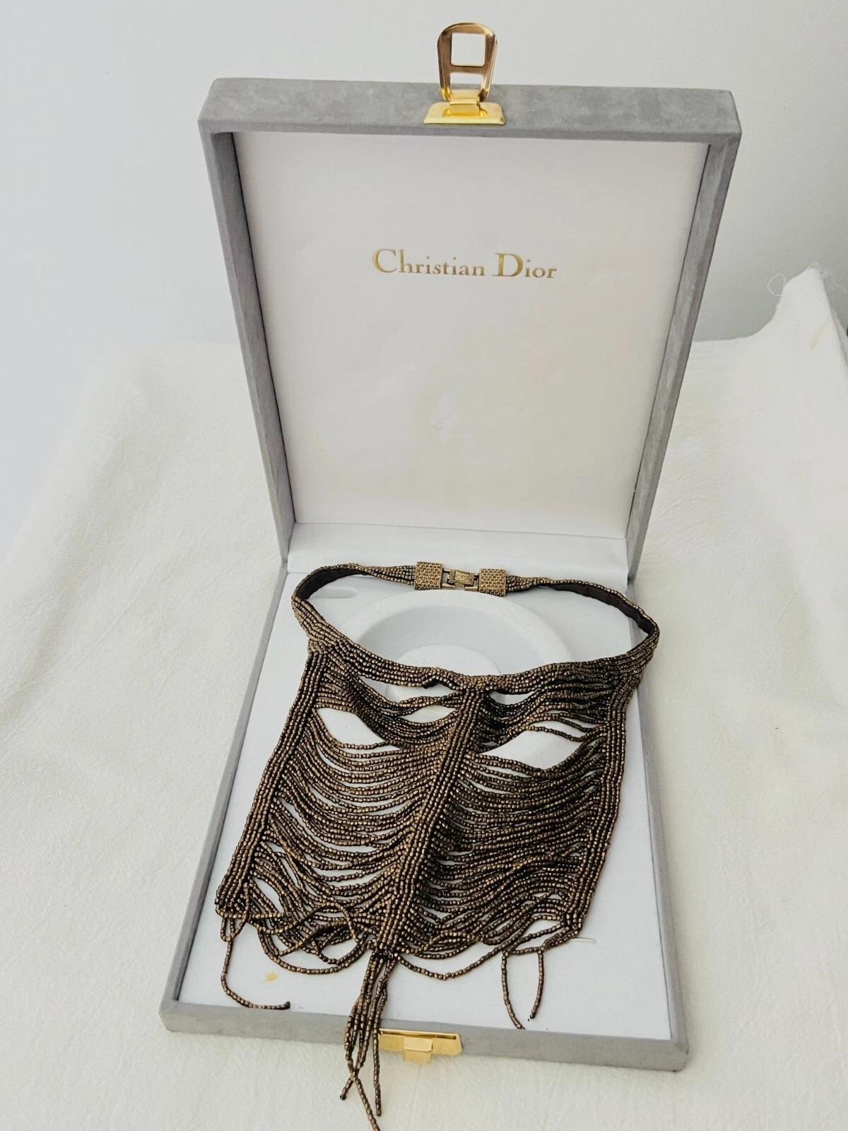 CHRISTIAN DIOR by John Galliano 1997 Masai Beads Crystals Bronze Bib Necklace en vente 10