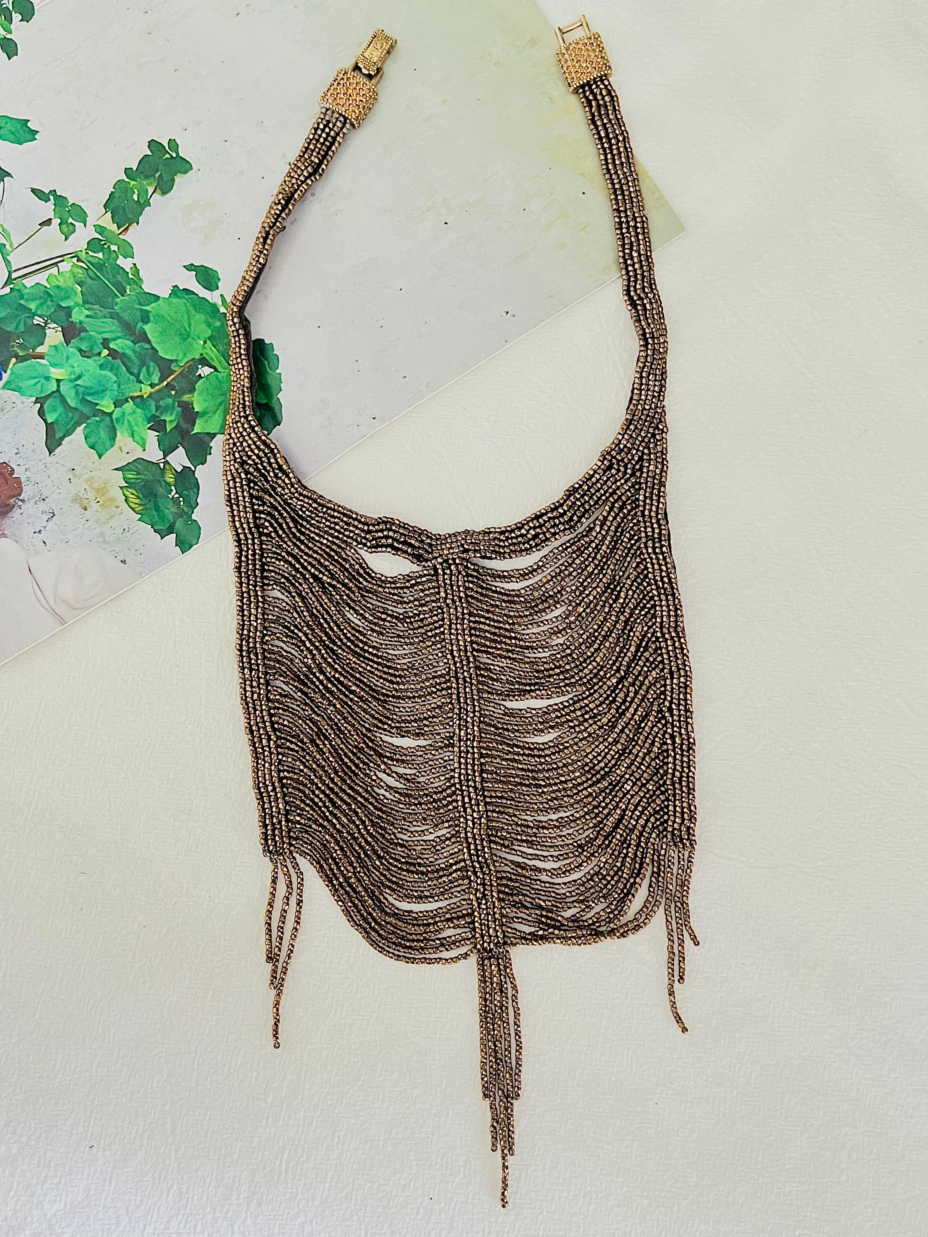 Contemporary CHRISTIAN DIOR by John Galliano 1997 Masai Beads Crystals Bronze Bib Necklace For Sale