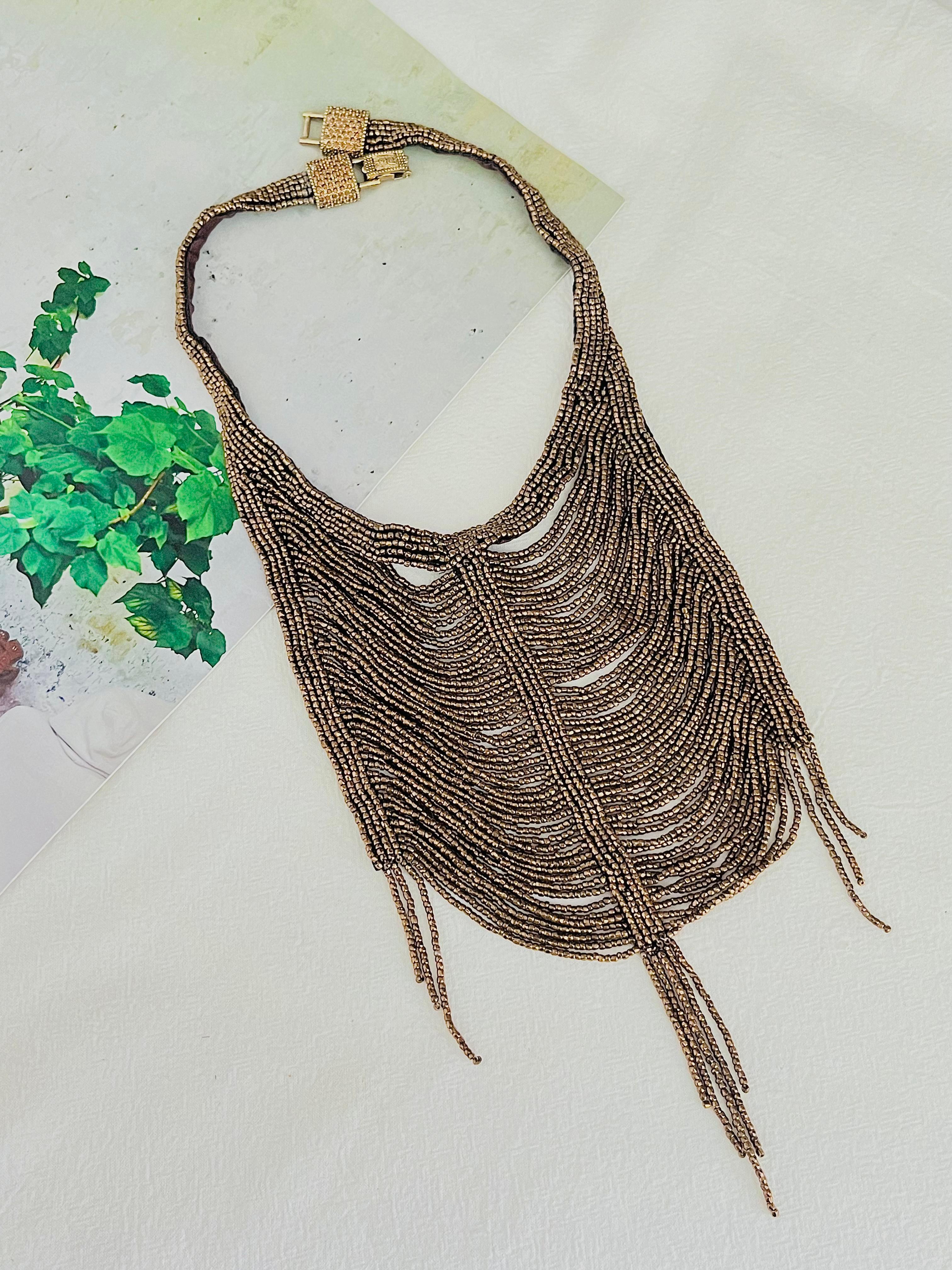 CHRISTIAN DIOR by John Galliano 1997 Masai Beads Crystals Bronze Bib Necklace Bon état - En vente à Wokingham, England