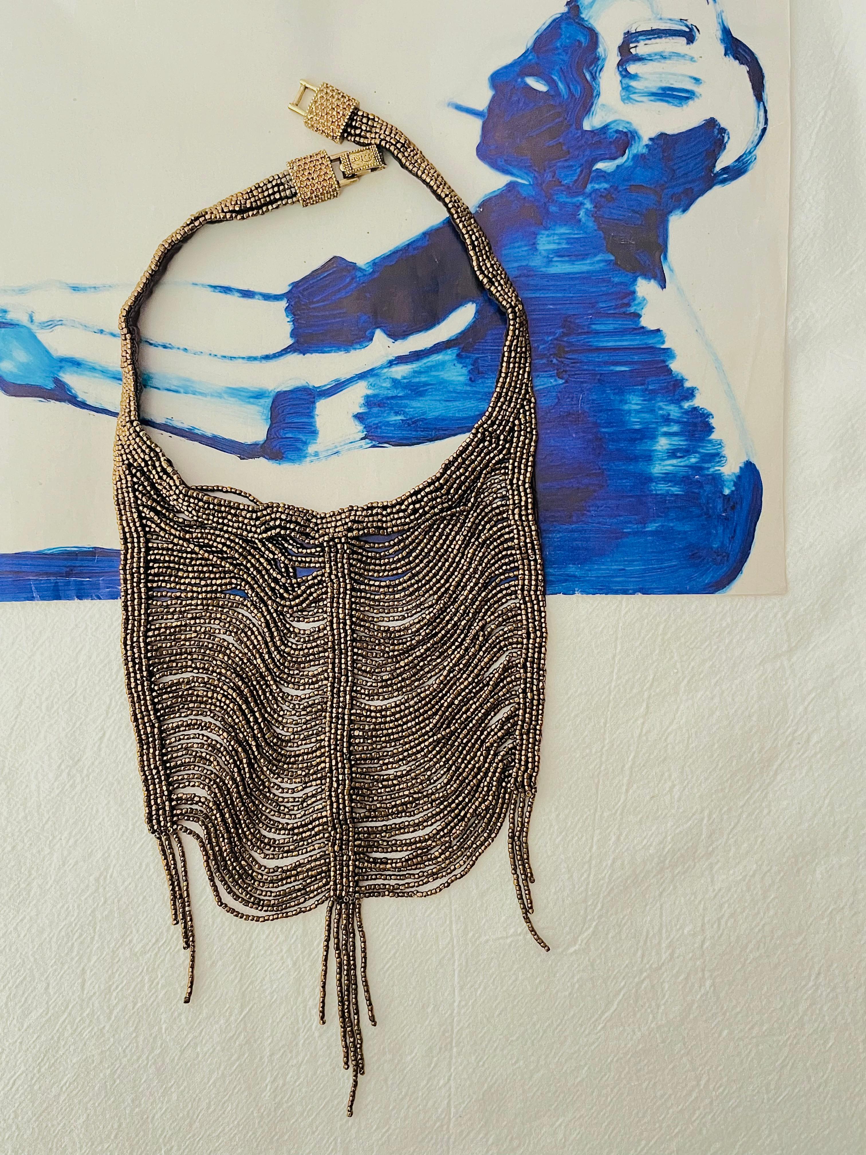 CHRISTIAN DIOR by John Galliano 1997 Masai Beads Crystals Bronze Bib Necklace Unisexe en vente