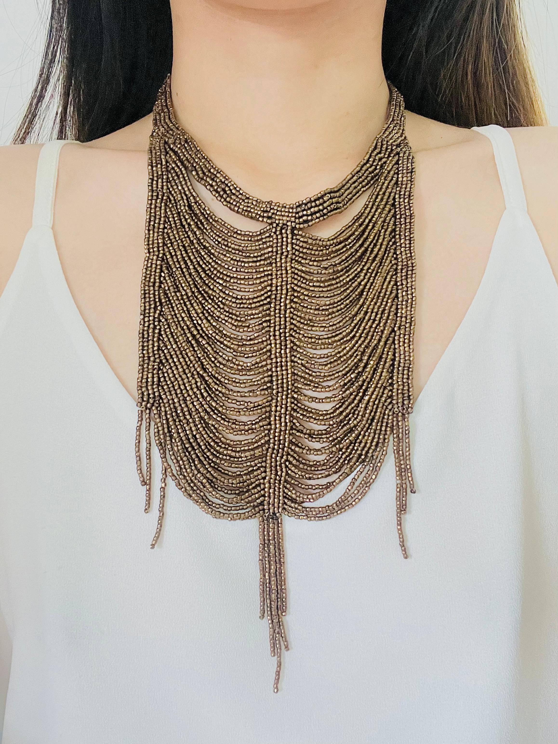CHRISTIAN DIOR by John Galliano 1997 Masai Beads Crystals Bronze Bib Necklace For Sale 1