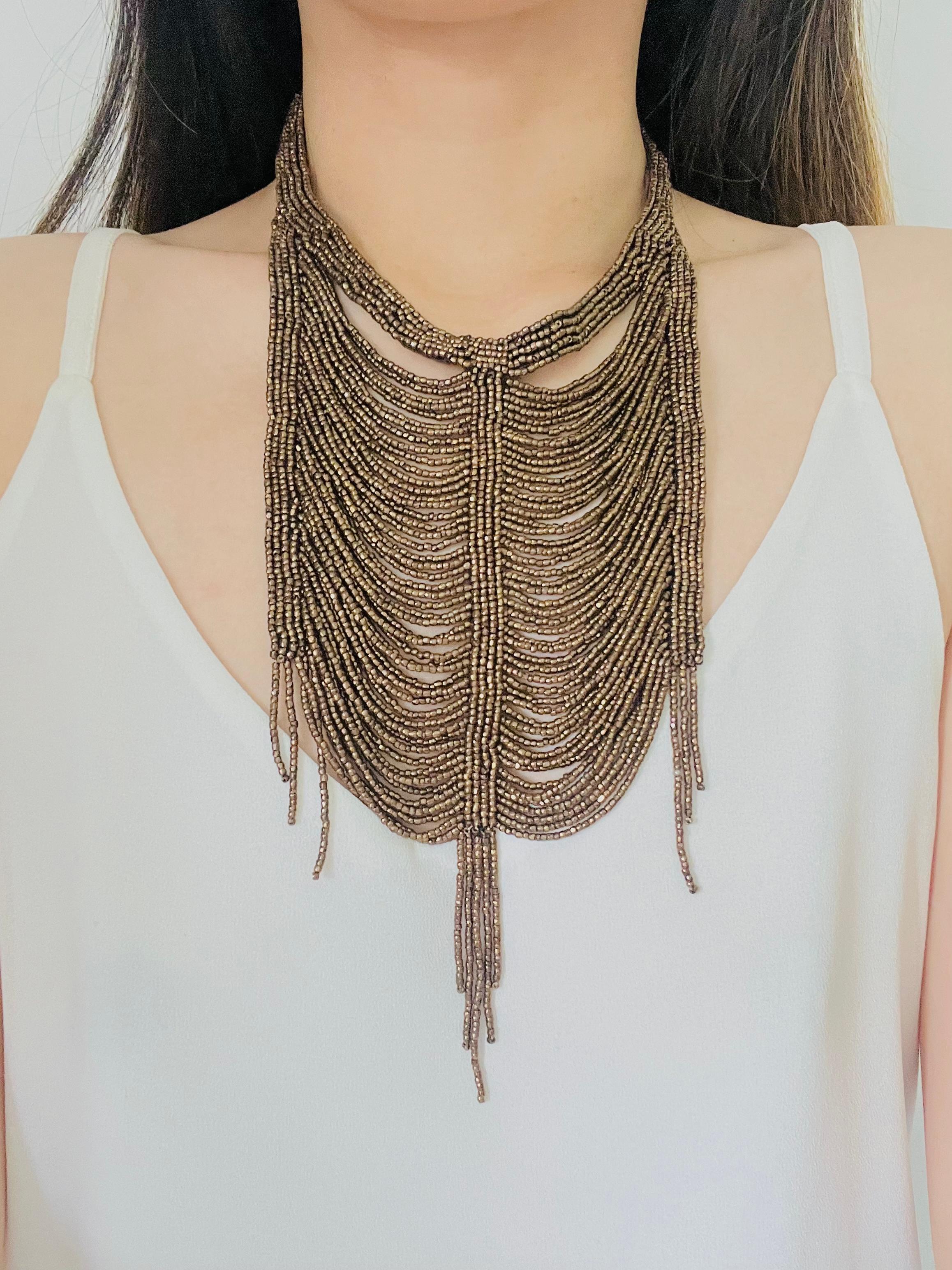 CHRISTIAN DIOR by John Galliano 1997 Masai Beads Crystals Bronze Bib Necklace For Sale 2